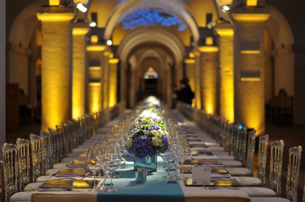 Elegant banquet table in St. Paul's Cathedral Crypt for upscale events and formal dinners.