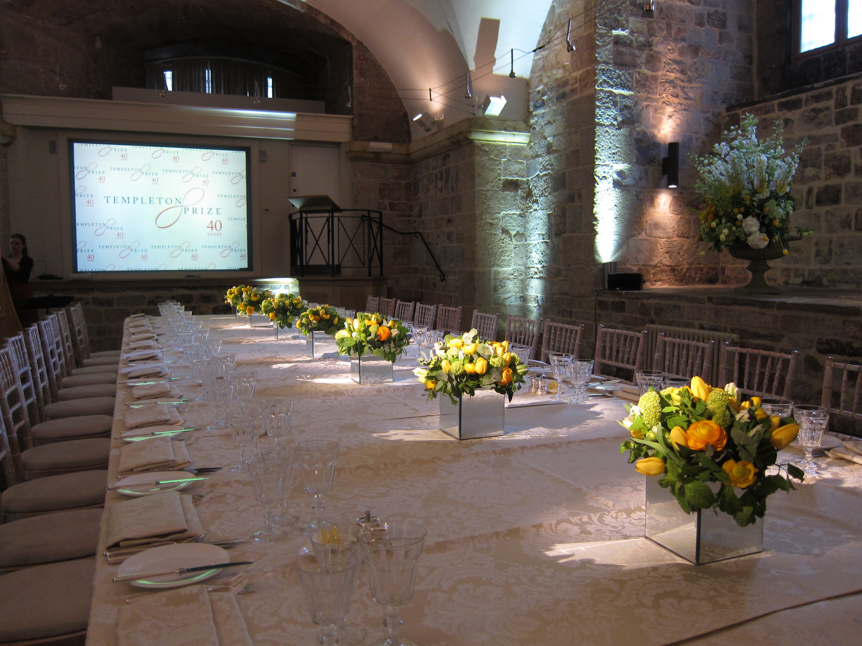Elegant banquet setup in Wren Suite, St. Paul's Cathedral for corporate events and celebrations.