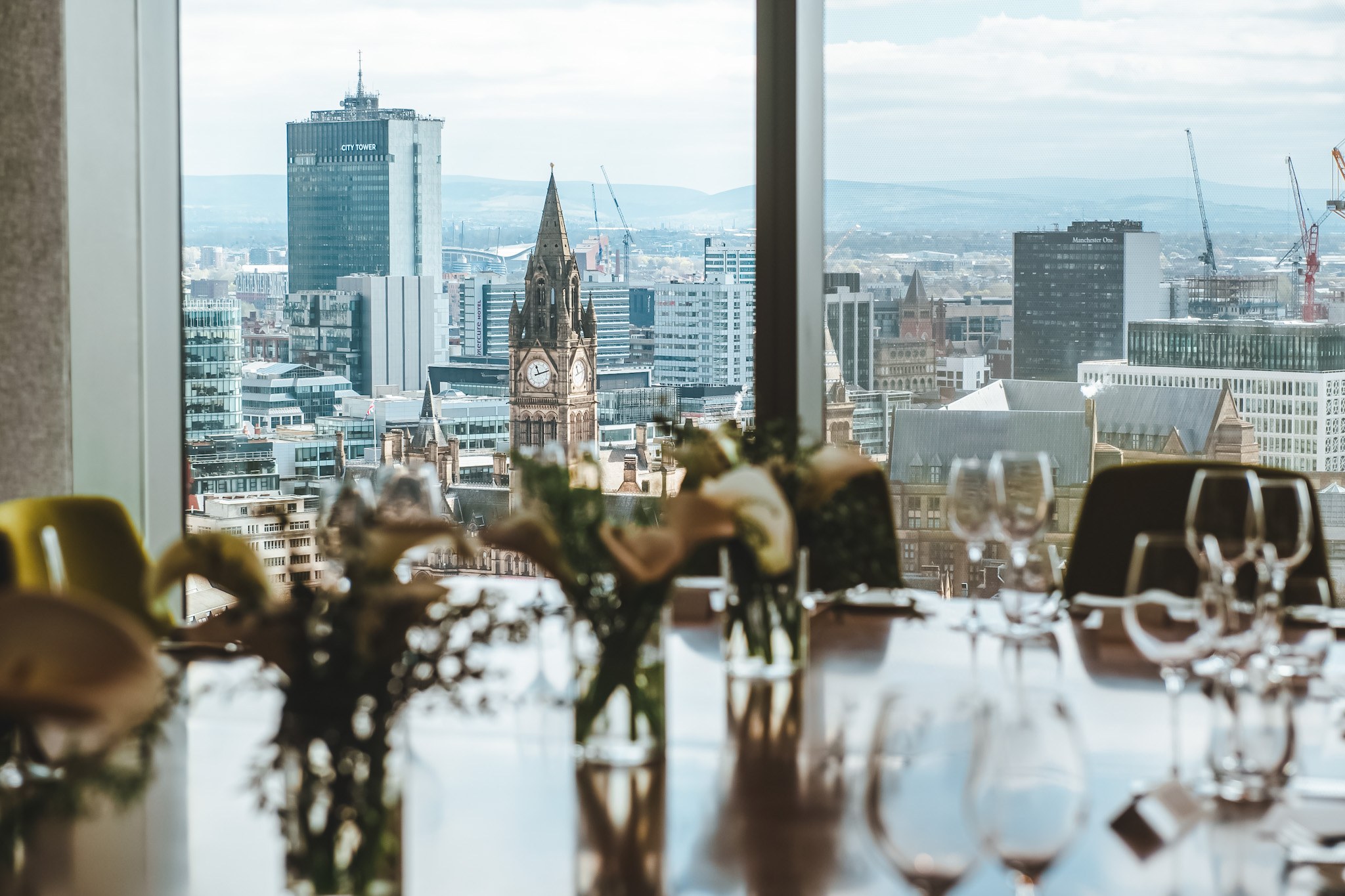 Private dining room with skyline view, ideal for corporate events and networking.