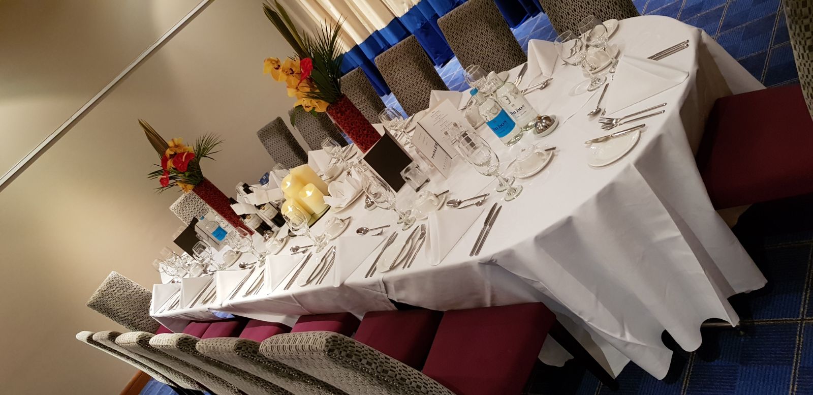 Elegant banquet table setup at Sofitel London Gatwick for networking and celebrations.