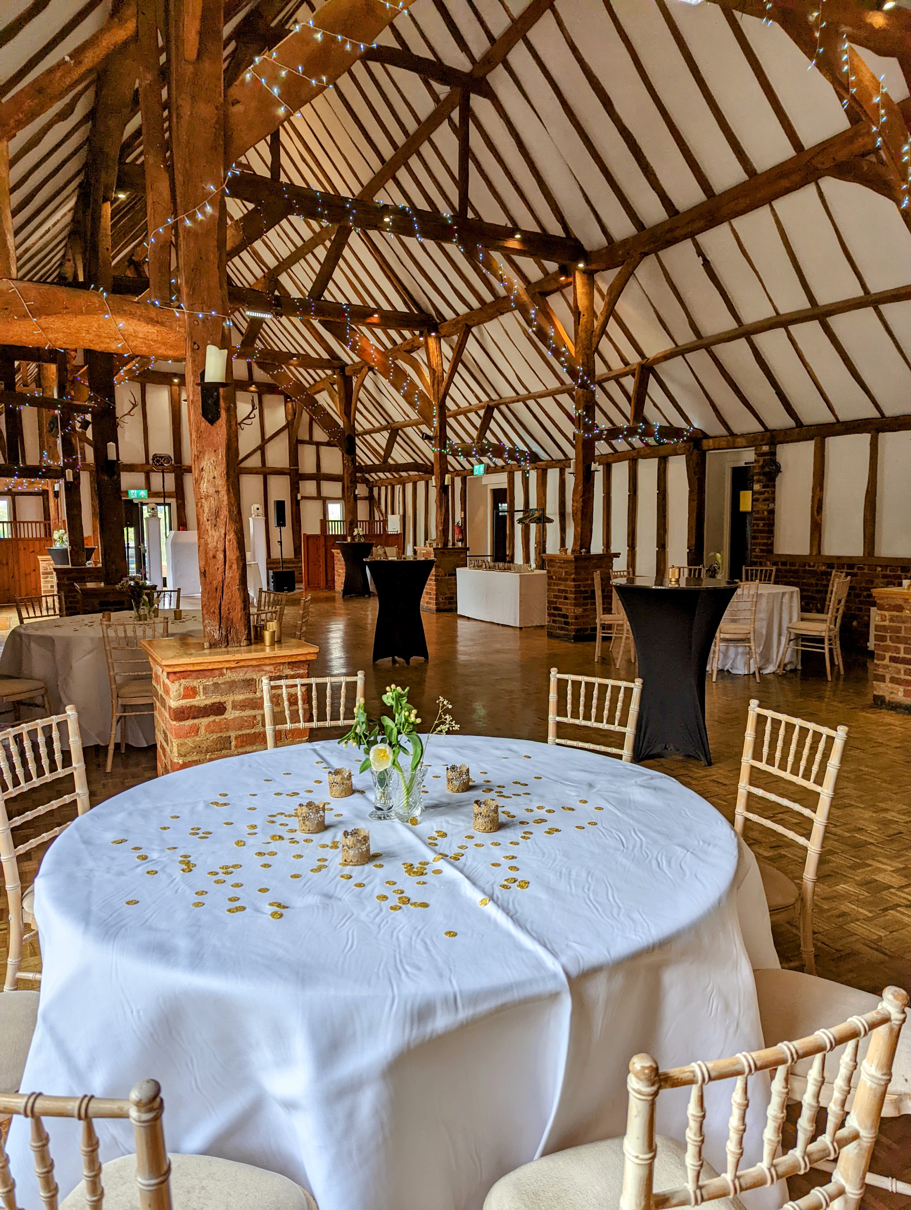 Lodge Barn at Knebworth House: rustic event space with wooden beams for weddings and receptions.