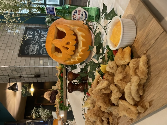 Carved pumpkin display at The Tokenhouse bar for Halloween events and gatherings.