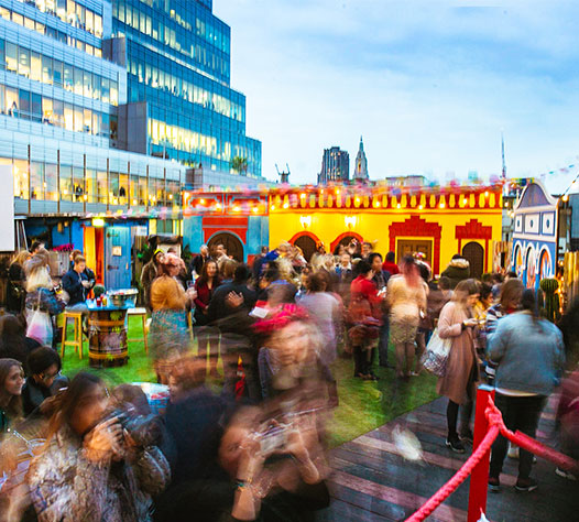Vibrant rooftop event at Queen of Hoxton, perfect for networking and brand activations.
