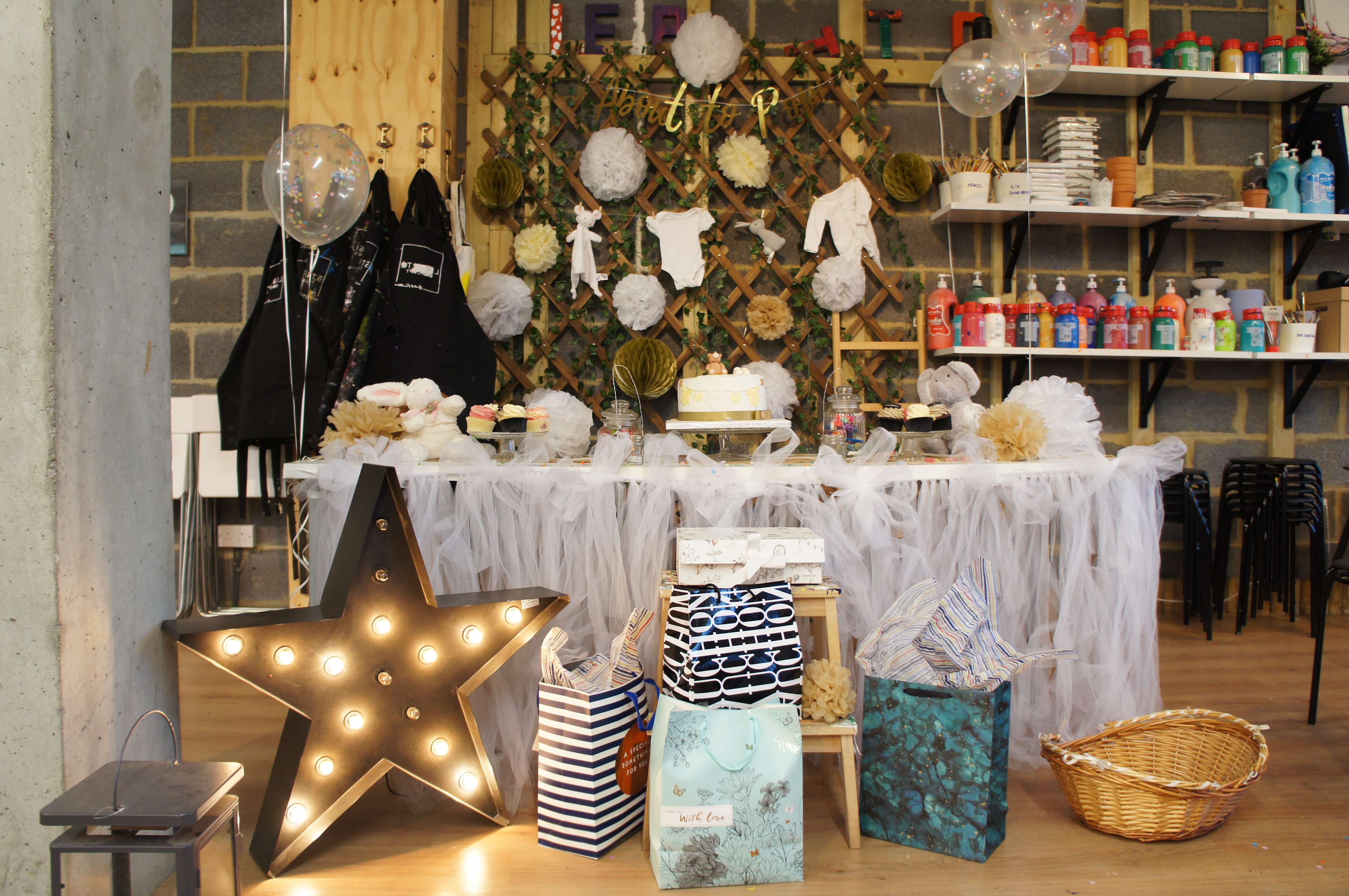 Elegant event space in Studio 249, perfect for birthdays and baby showers.