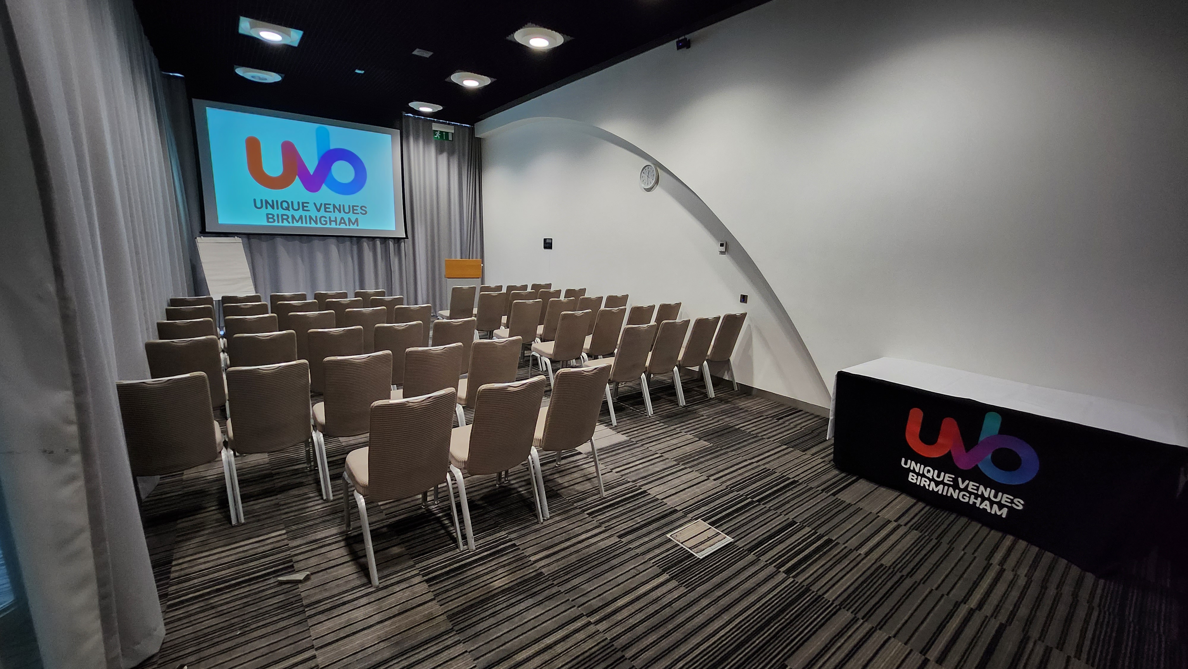 Meeting room LOB 102 in Birmingham, featuring organized seating for corporate events.