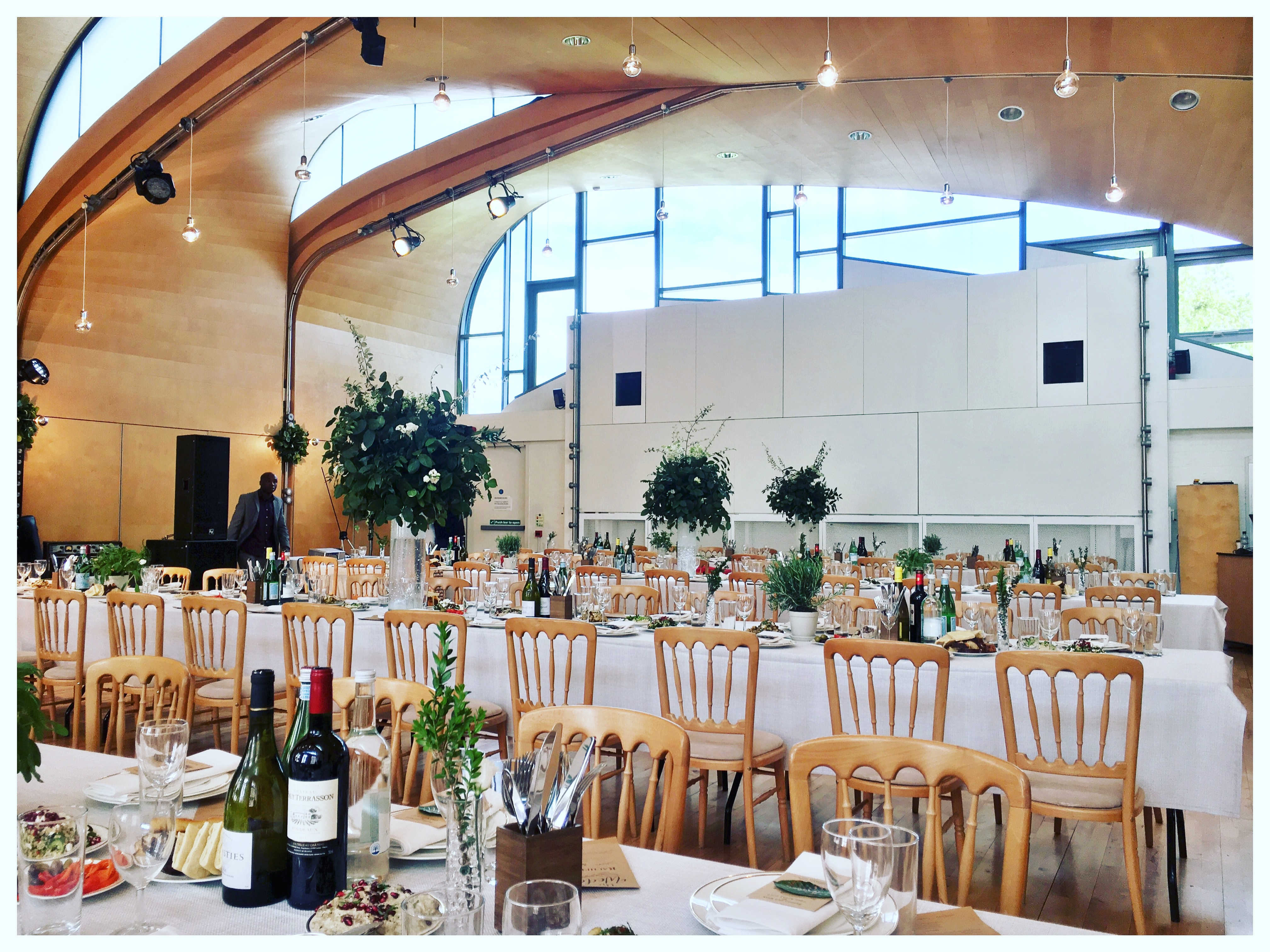 Wedding venue with elegant wooden architecture, ideal for formal events and gatherings.