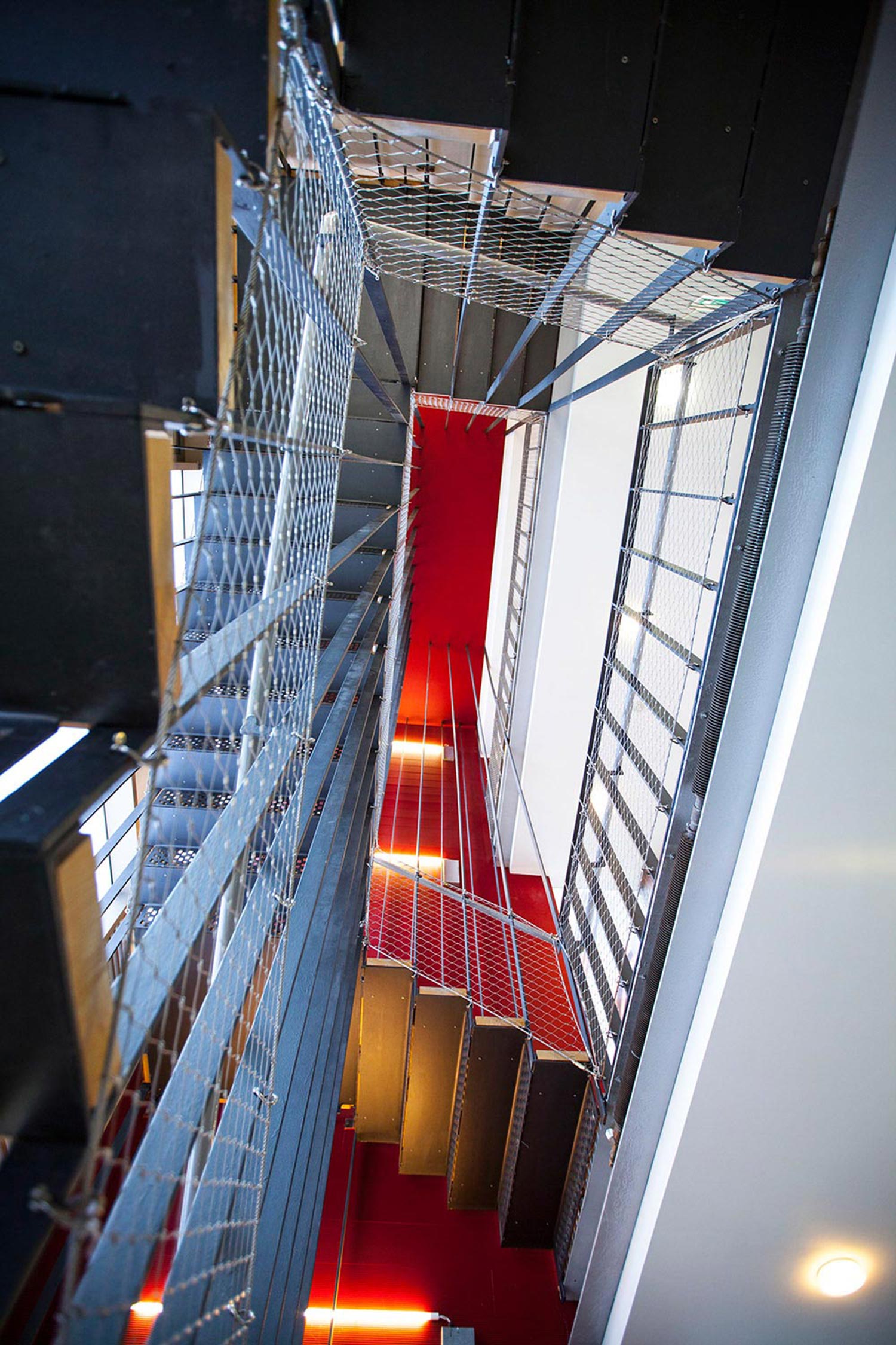Modern industrial staircase at Siobhan Davies Studios, ideal for networking events and meetings.