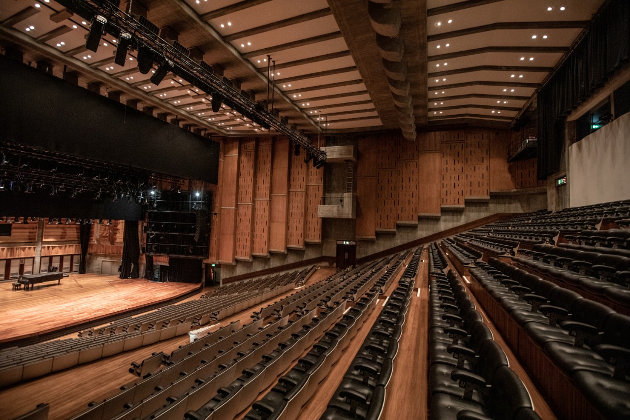 Queen Elizabeth Hall Auditorium with tiered seating for events and performances.