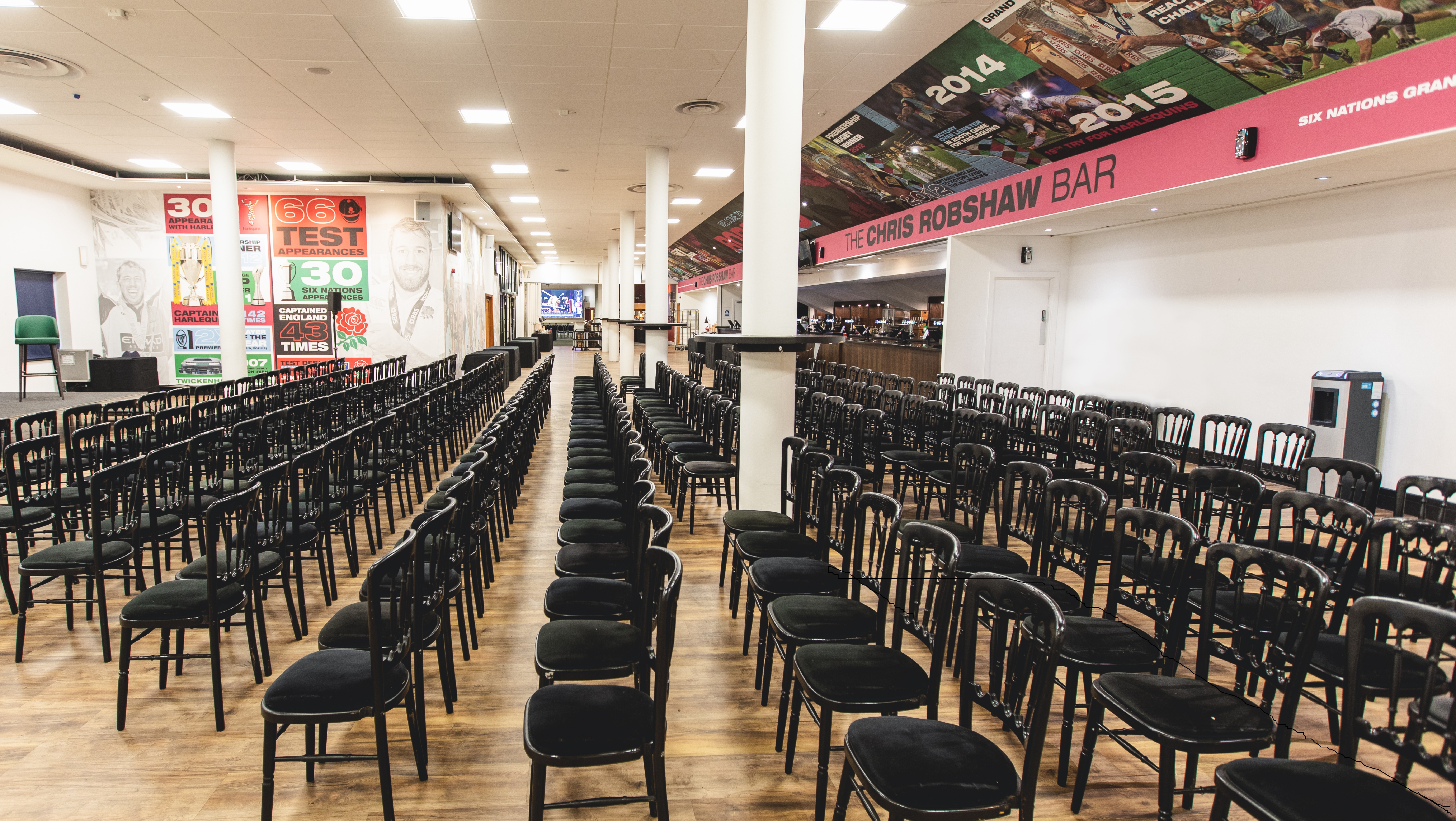 Chris Robshaw Bar at Twickenham Stoop Stadium, spacious seating for events and presentations.