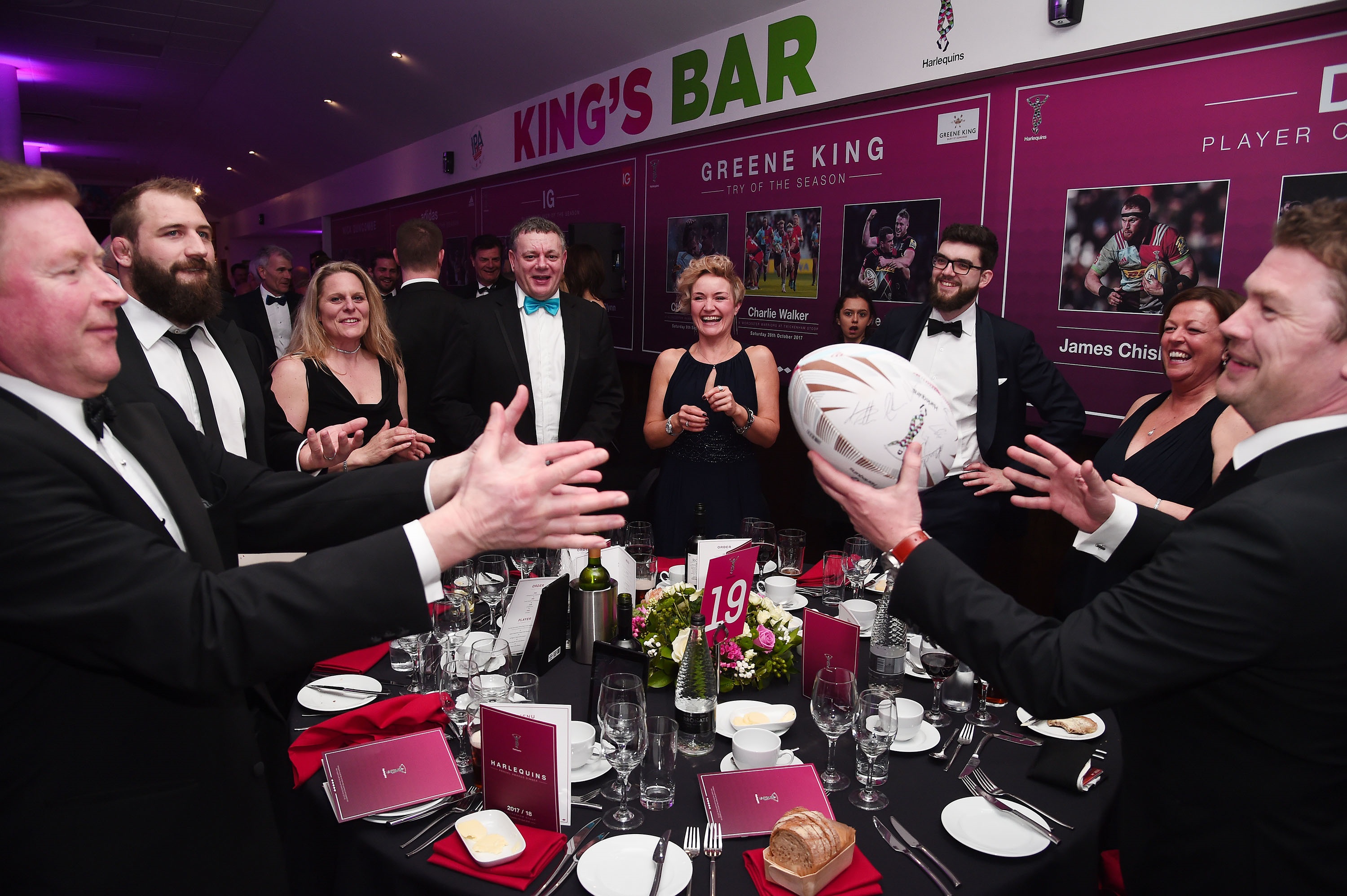 Chris Robshaw Bar gala with attendees in formal attire and vibrant lighting at Twickenham Stoop.