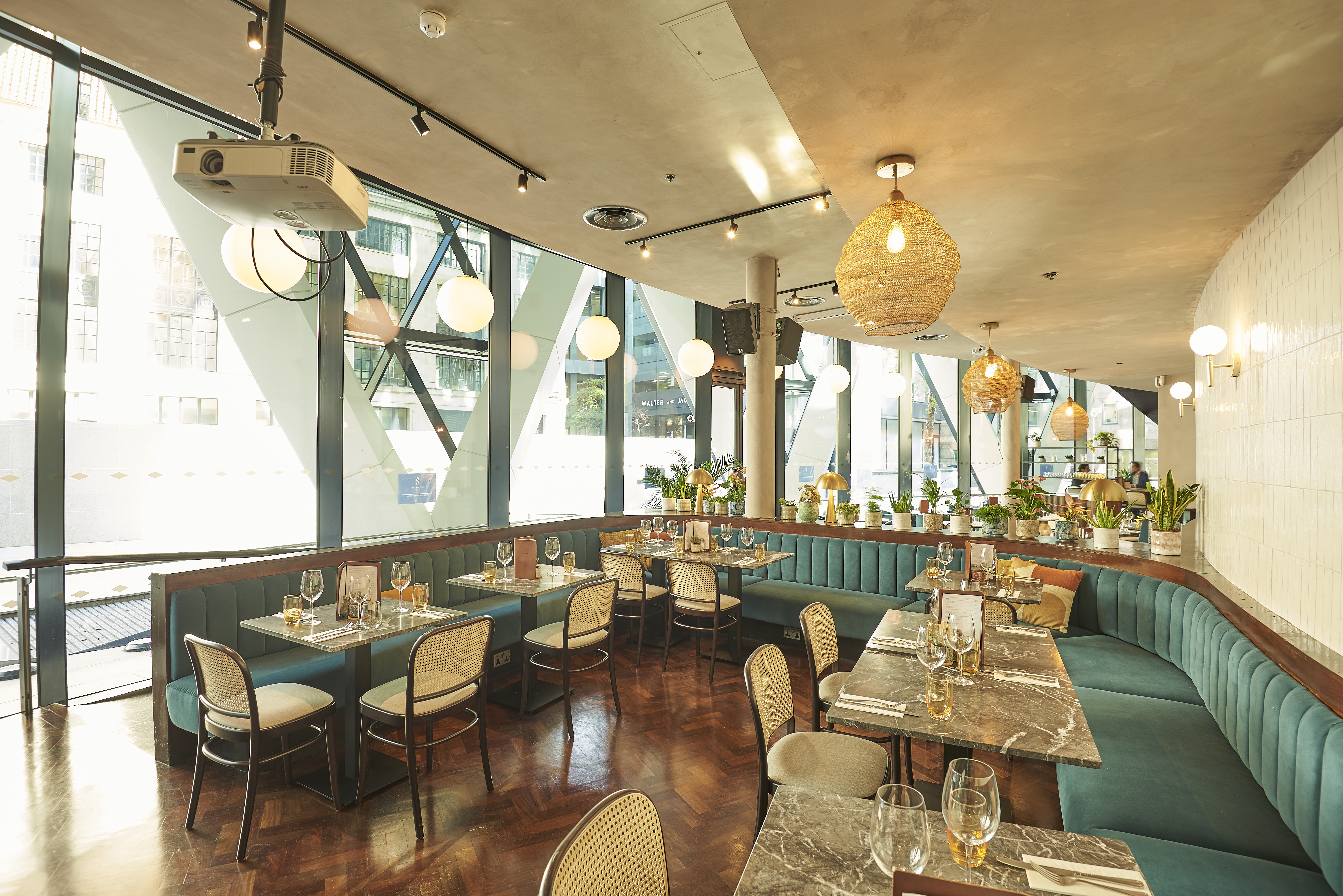 Modern dining room in The Sterling, perfect for intimate meetings and events.