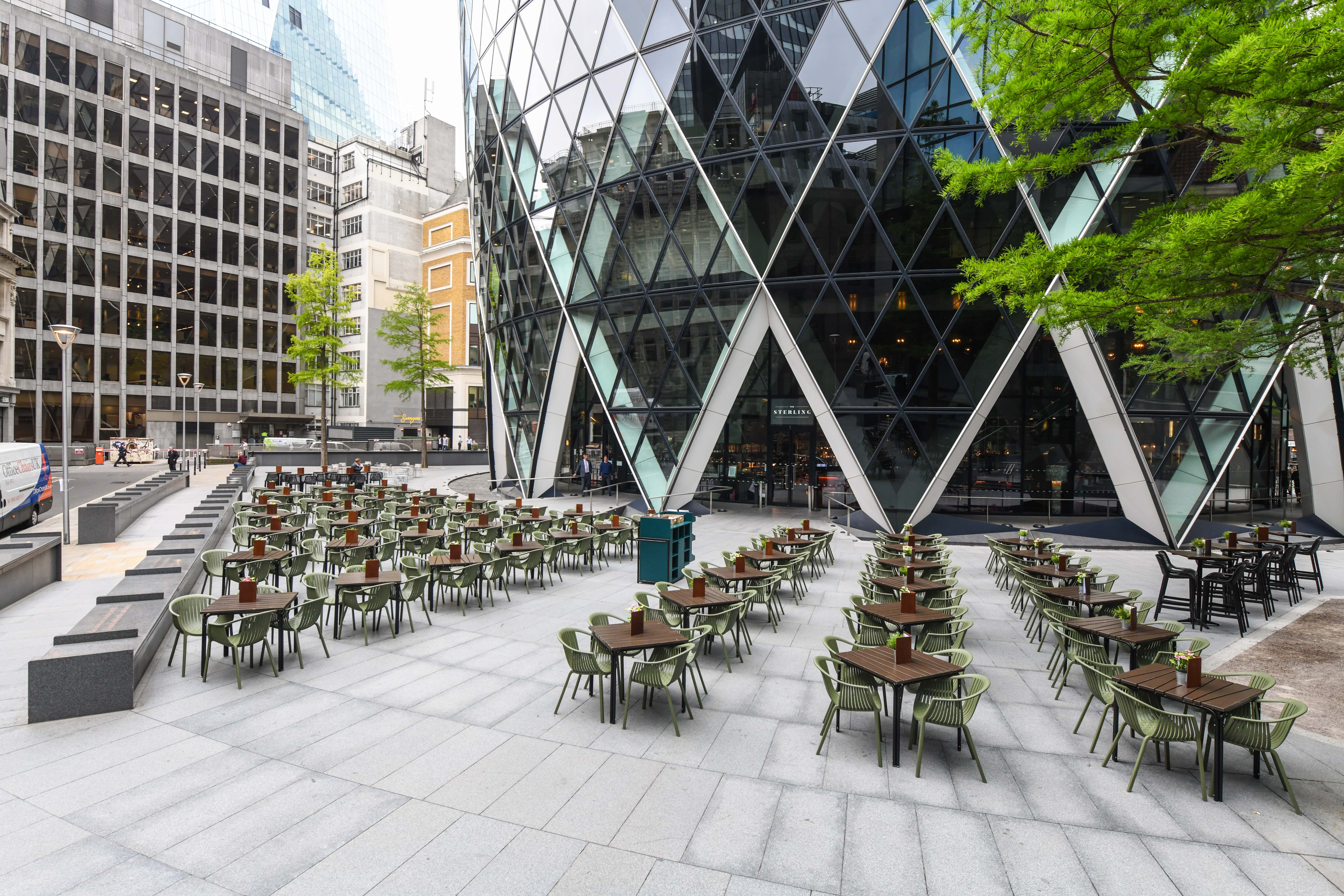 Main bar at The Sterling, modern outdoor event space for receptions and corporate functions.