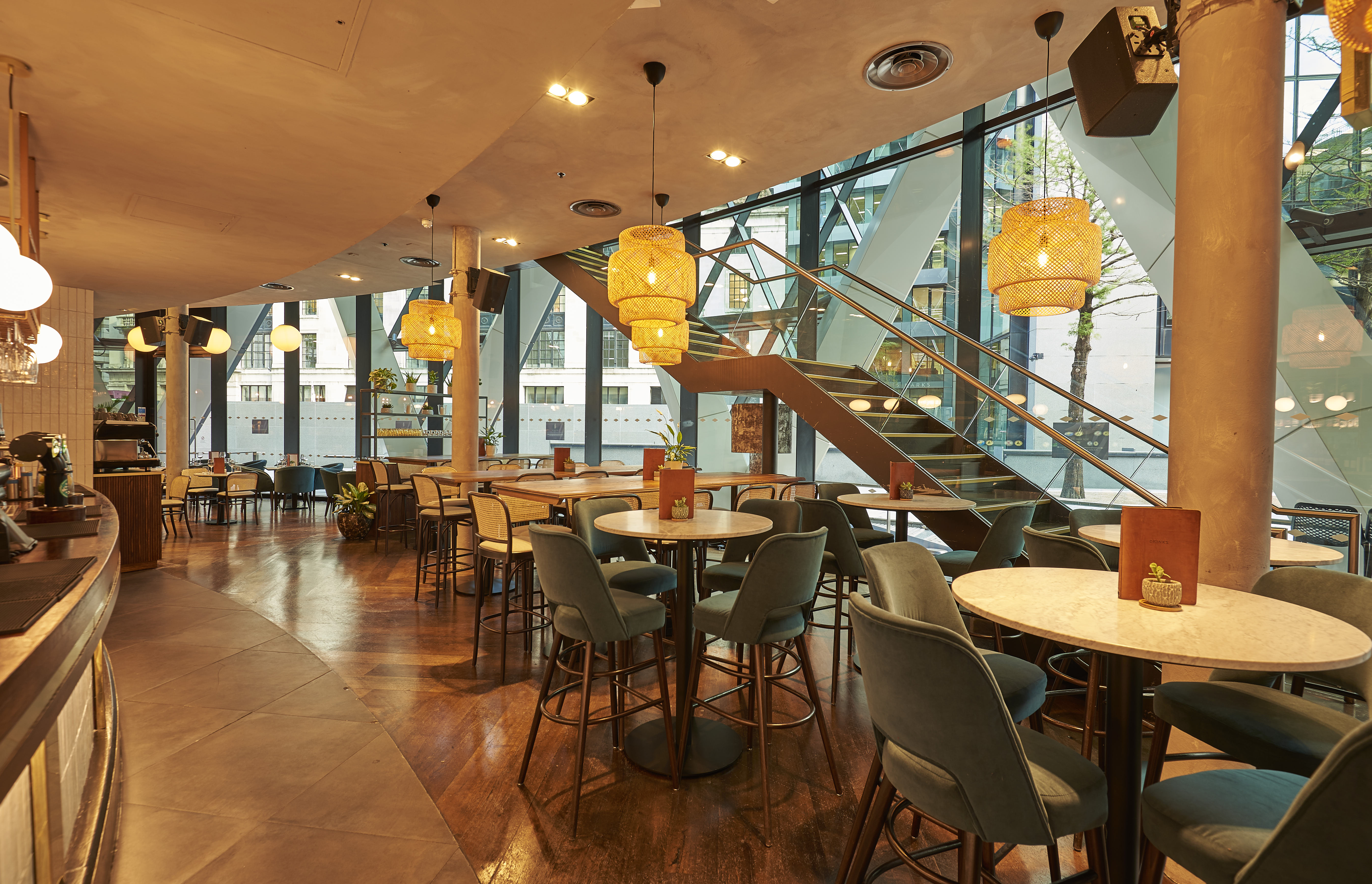 Modern Main Bar at The Sterling, ideal for meetings and events with natural light.