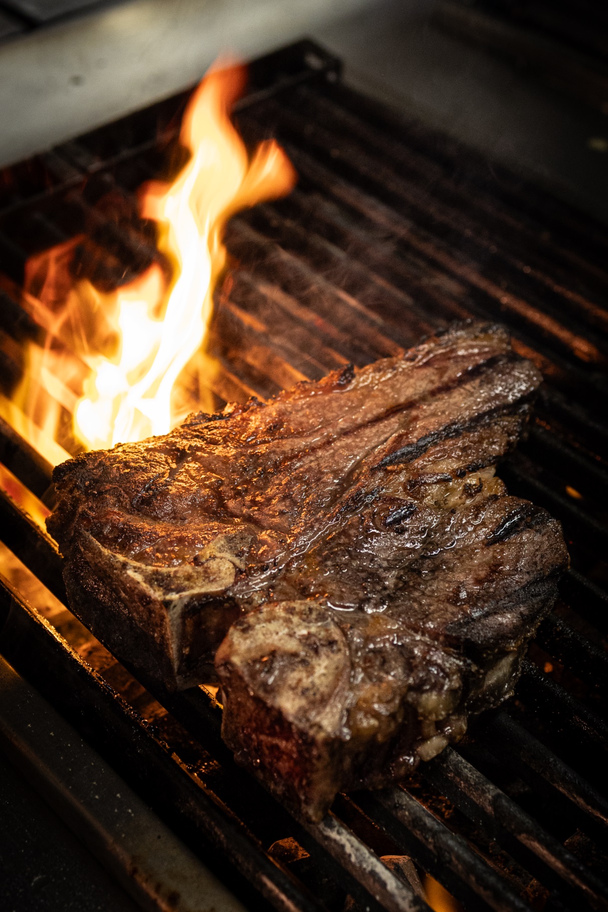 Grilled steak on Butchers Block at Gordon Ramsay Bar and Grill, perfect for events.