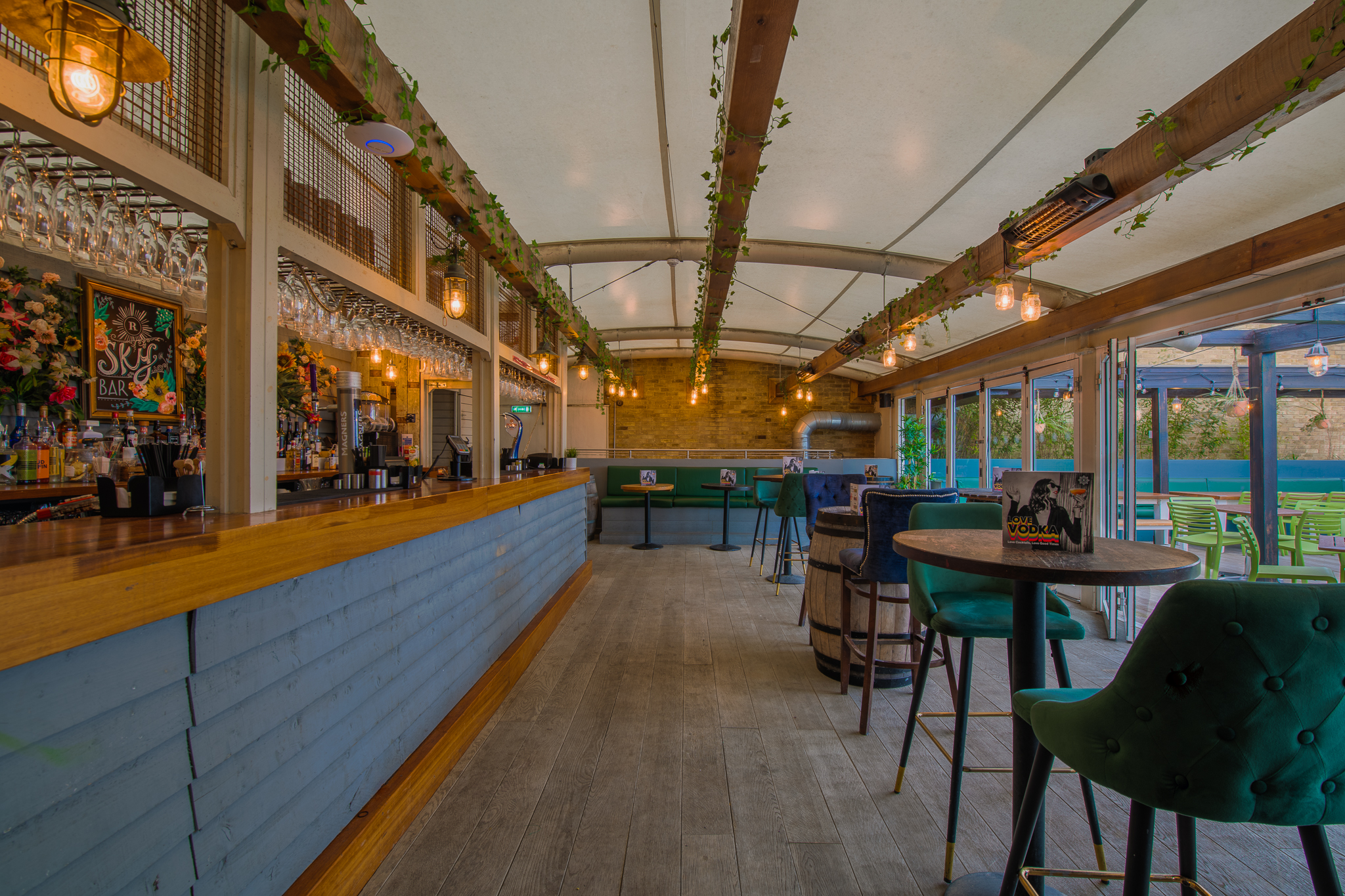 Sky Bar Revolution Southampton, stylish event space with rustic-modern decor for gatherings.