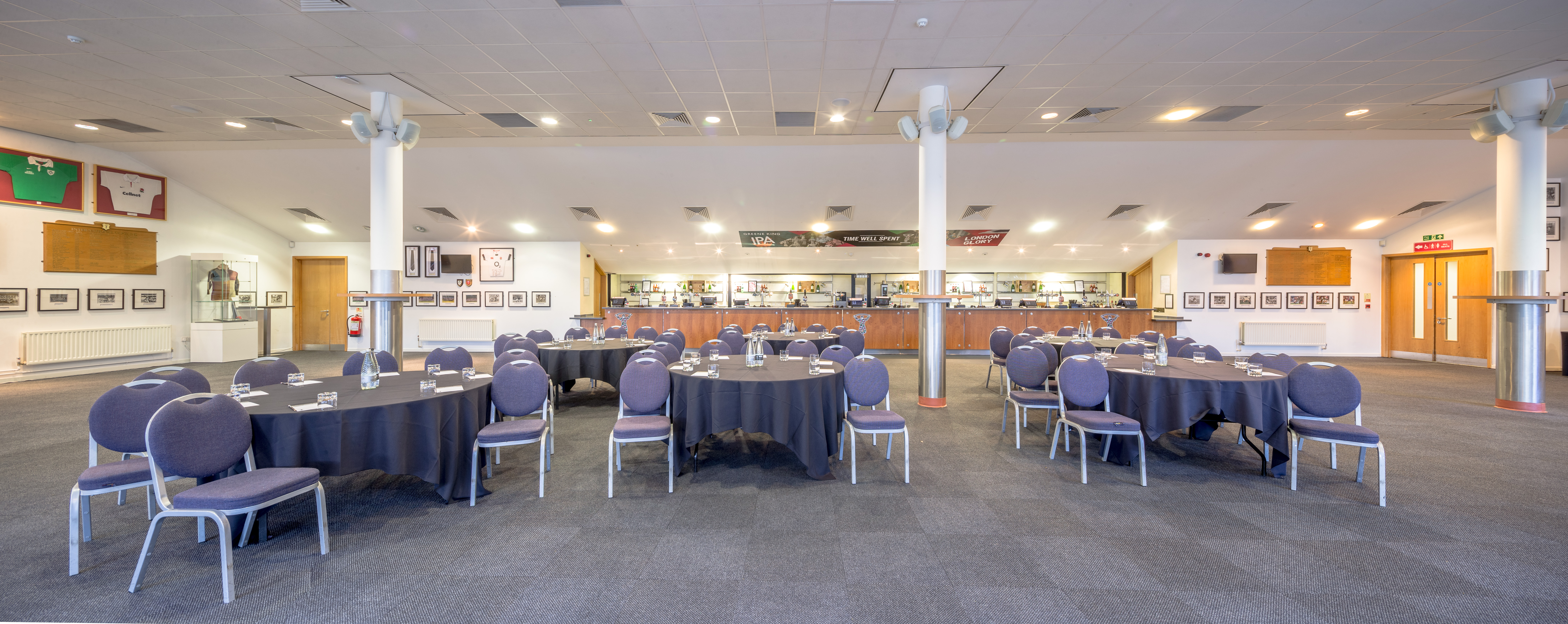 The Honours Bar at Twickenham Stoop, elegant banquet setup for meetings and events.