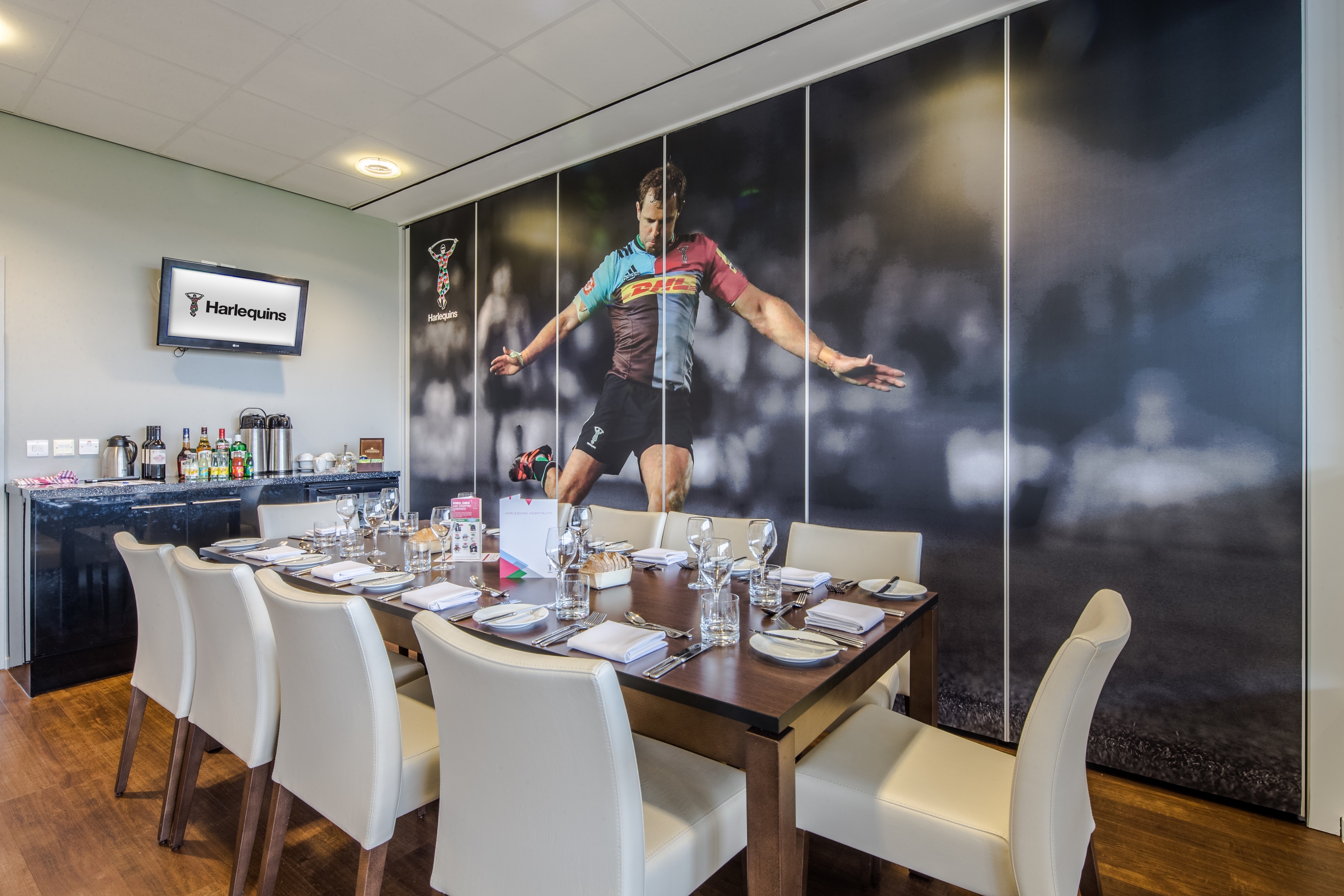 Stylish executive box at Twickenham Stoop for corporate meetings and events.