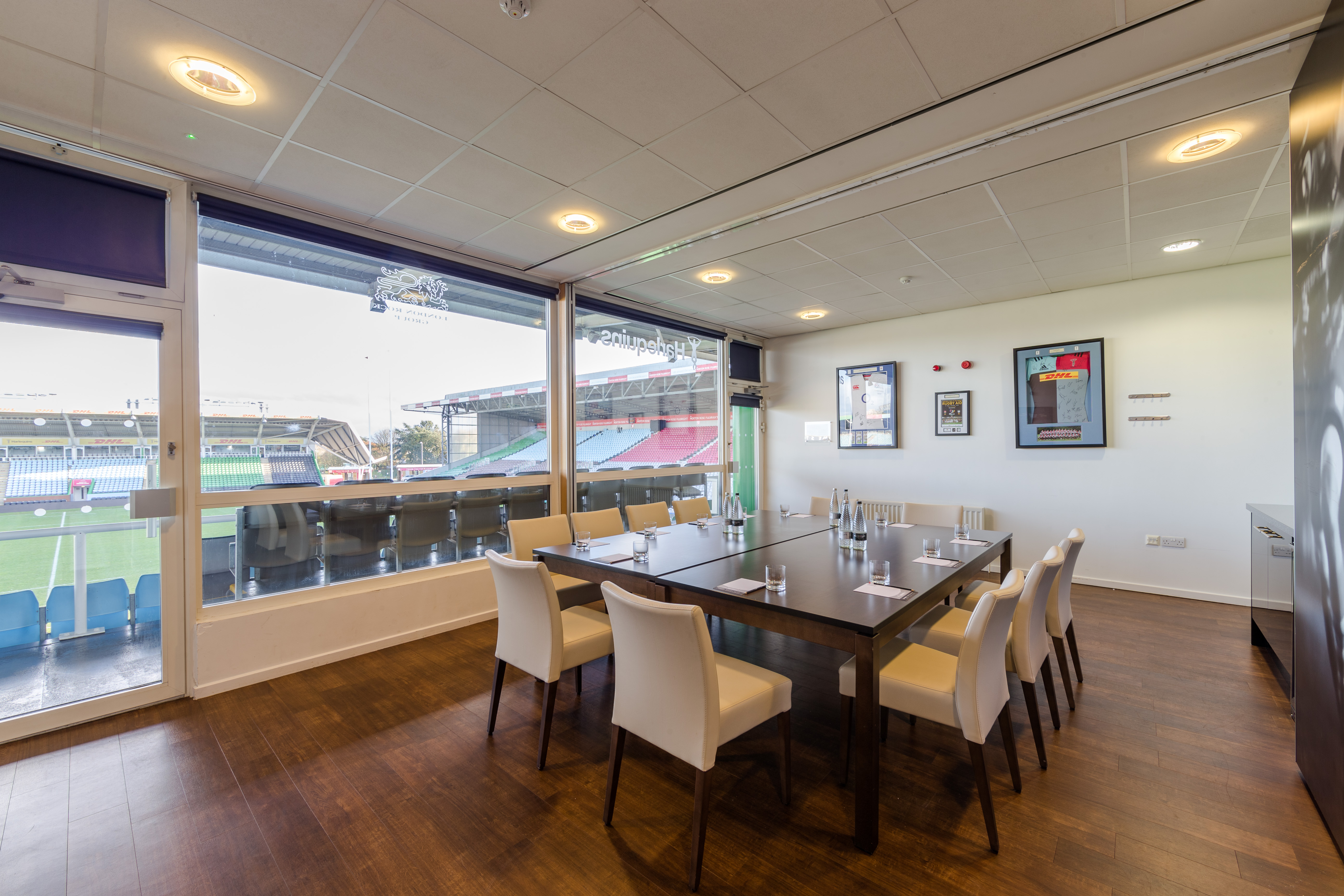 Double Executive Boxes at Twickenham Stoop Stadium, modern meeting room for conferences.