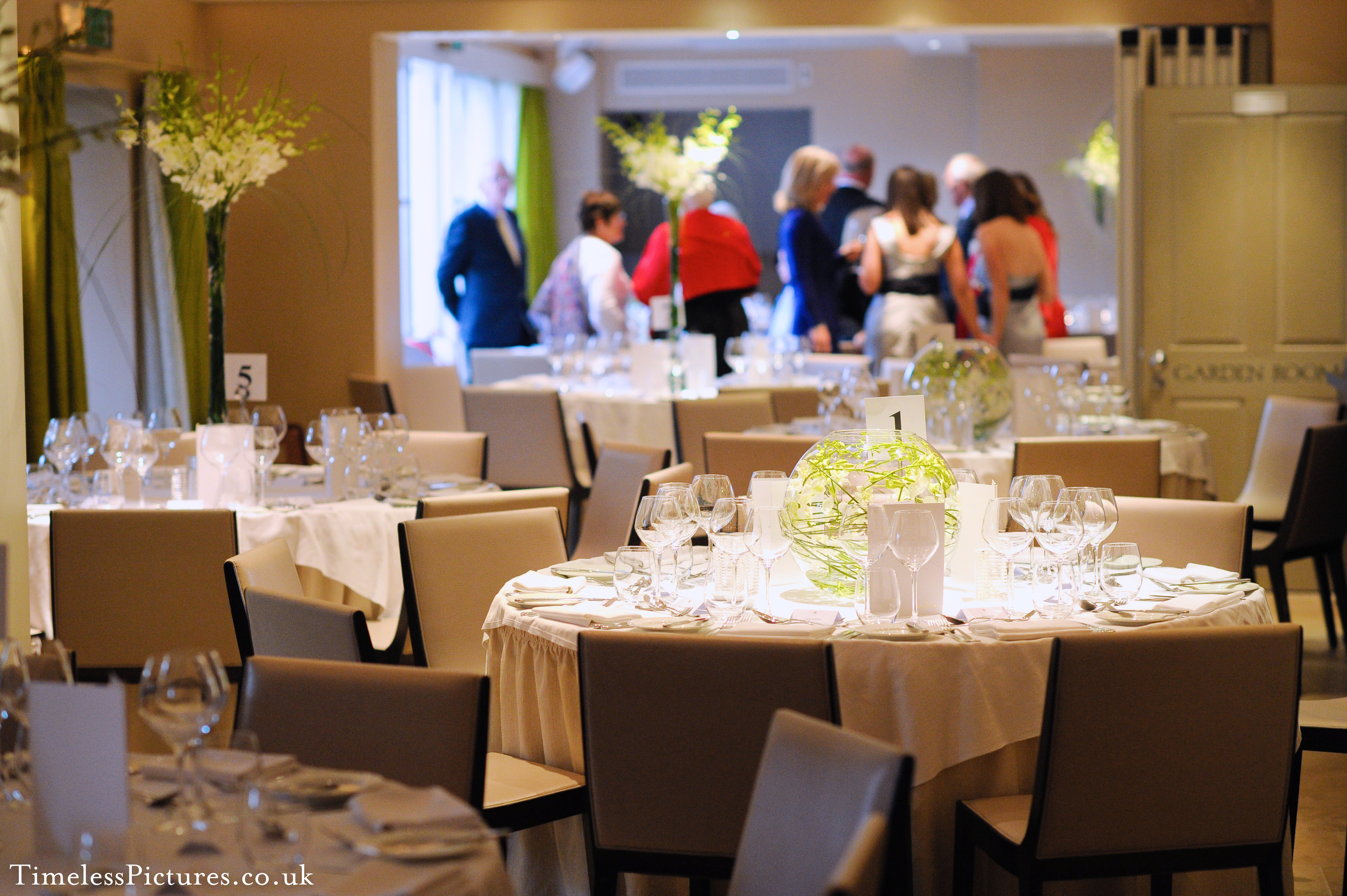 Elegant dining area in Garden Room 2, perfect for corporate dinners and celebrations.