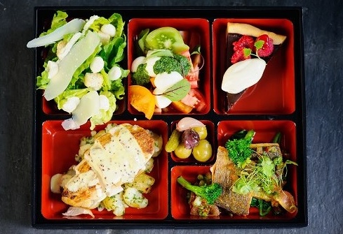 Bento-style meal in Garden Room 3, perfect for corporate events and networking lunches.