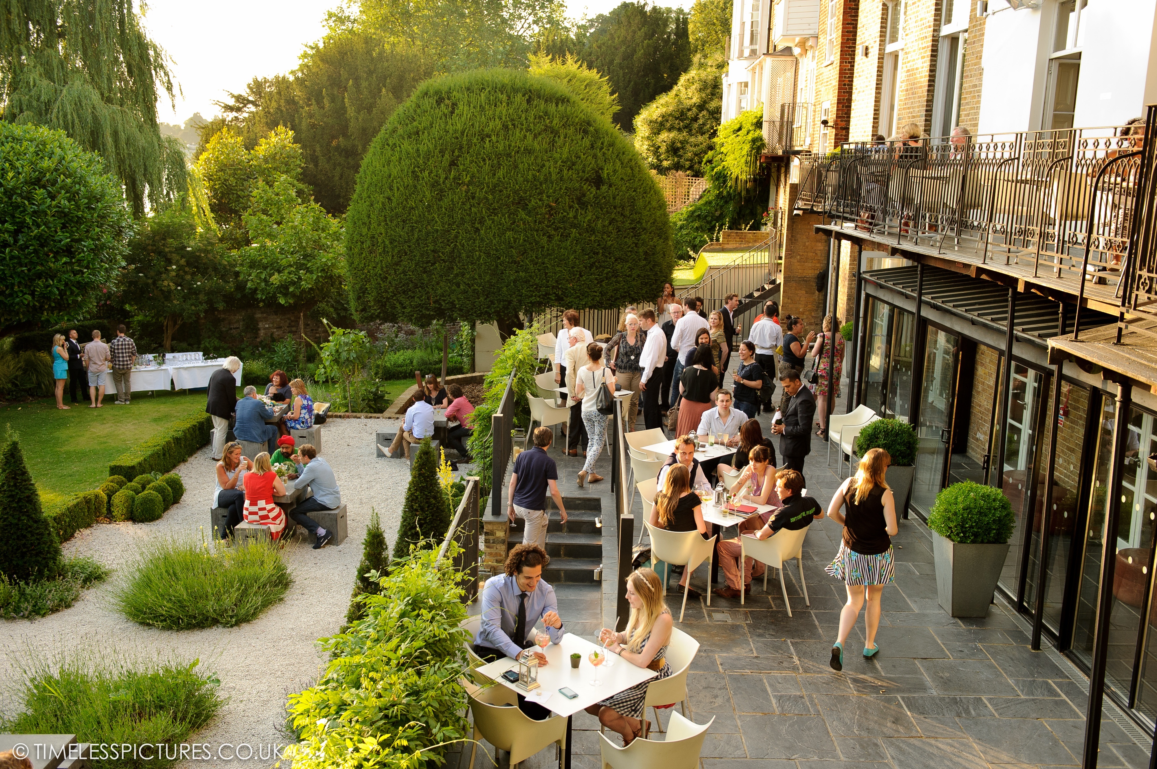 Vibrant outdoor event space at The Bingham, ideal for networking and social gatherings.