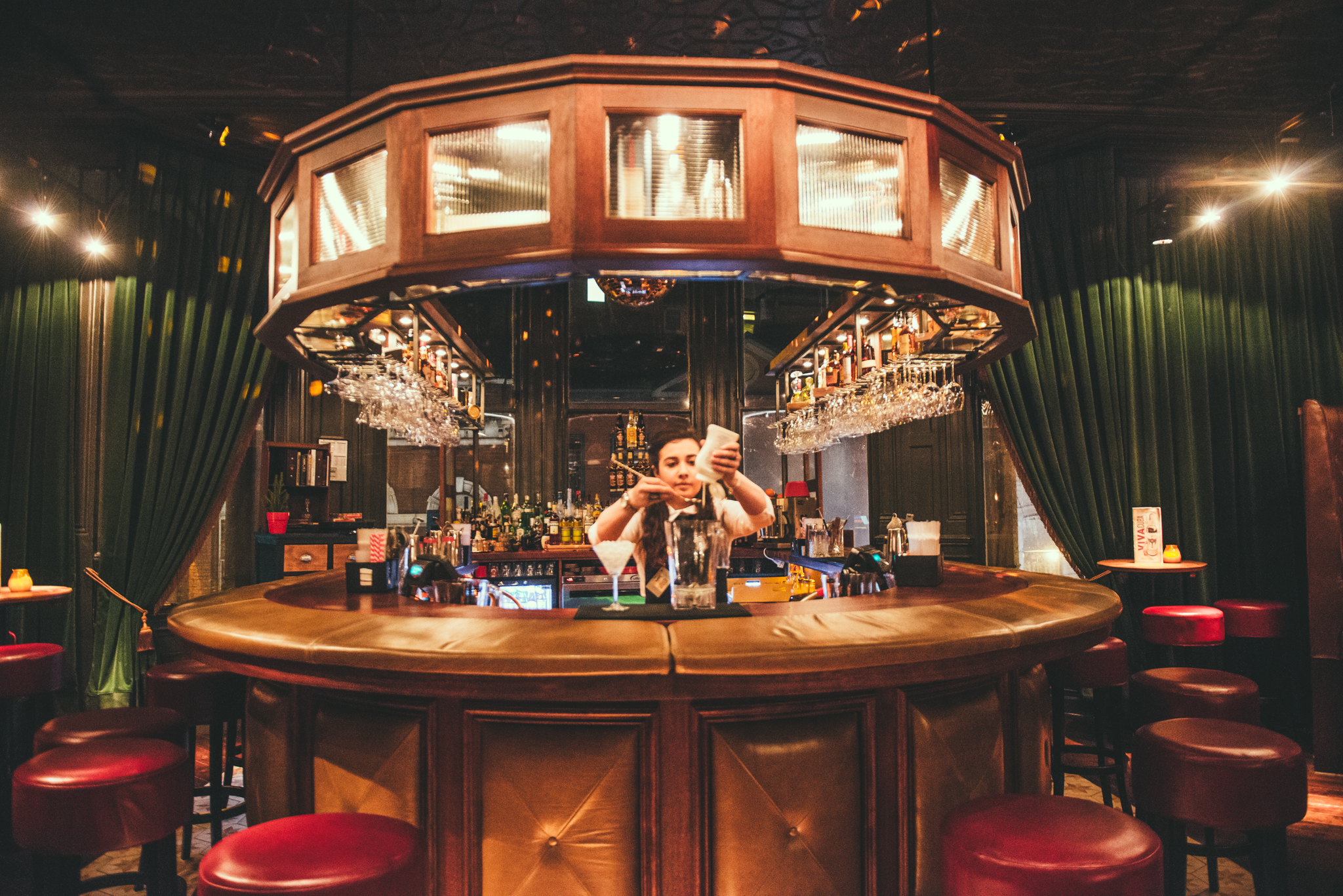 Stylish circular bar at Havana Bar, ideal for networking and social events in Nottingham.