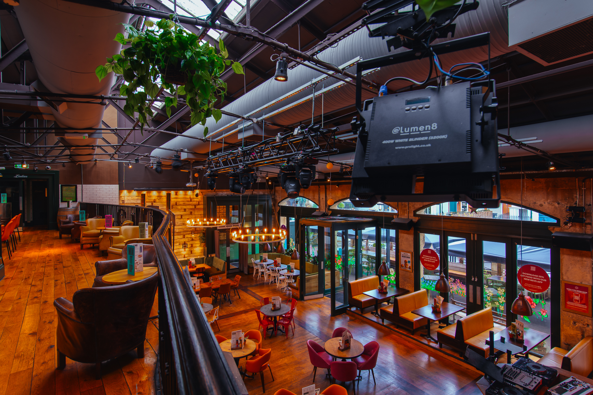 Modern event space in Revolution Bristol with ample seating and natural light.