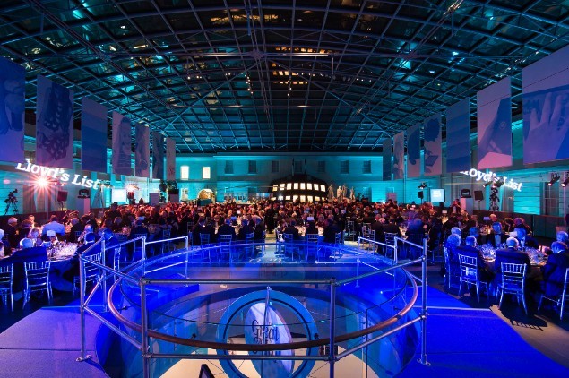 Elegant gala event at National Maritime Museum, featuring sophisticated lighting and seating.