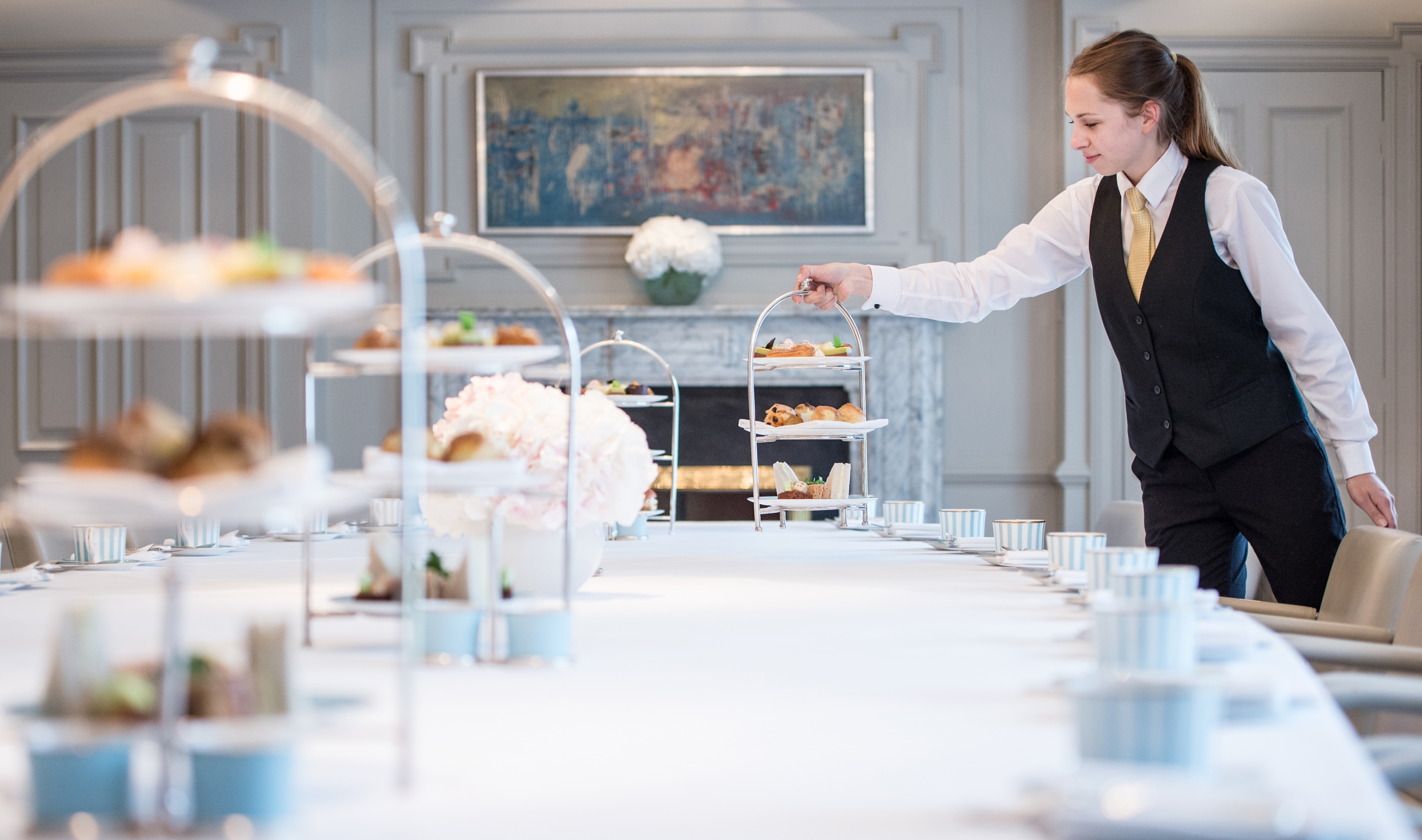 Elegant dining setup in The Trinity Suite, Westbury Hotel Dublin for events and meetings.