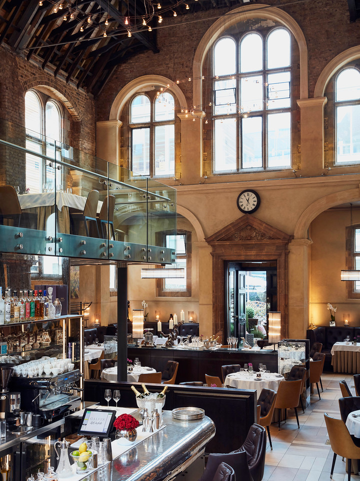 Stylish restaurant with large windows, perfect for events and private dining in Galvin La Chapelle.