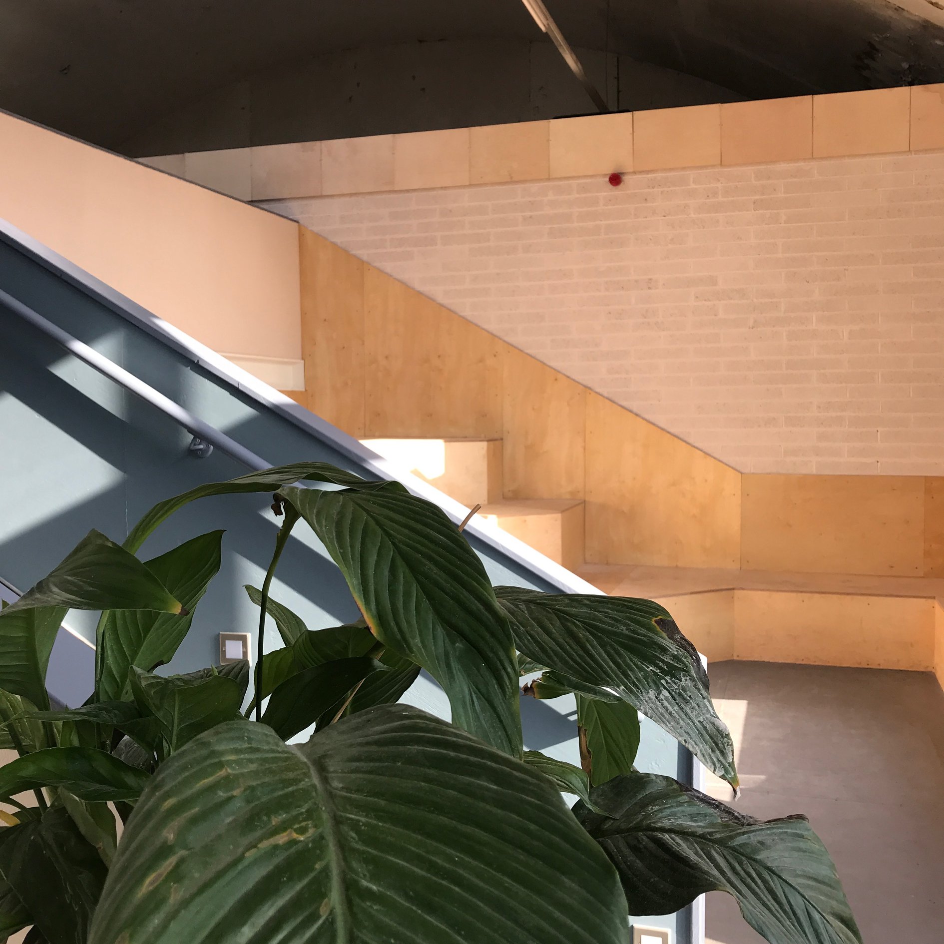 Modern stairwell with natural light at Hinterlands for networking events.