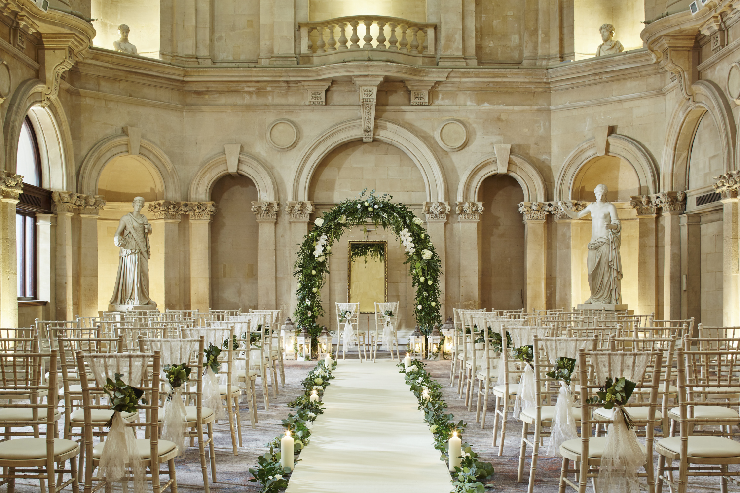 Elegant floral wedding ceremony setup at Bristol Marriott Royal Hotel, historic venue.