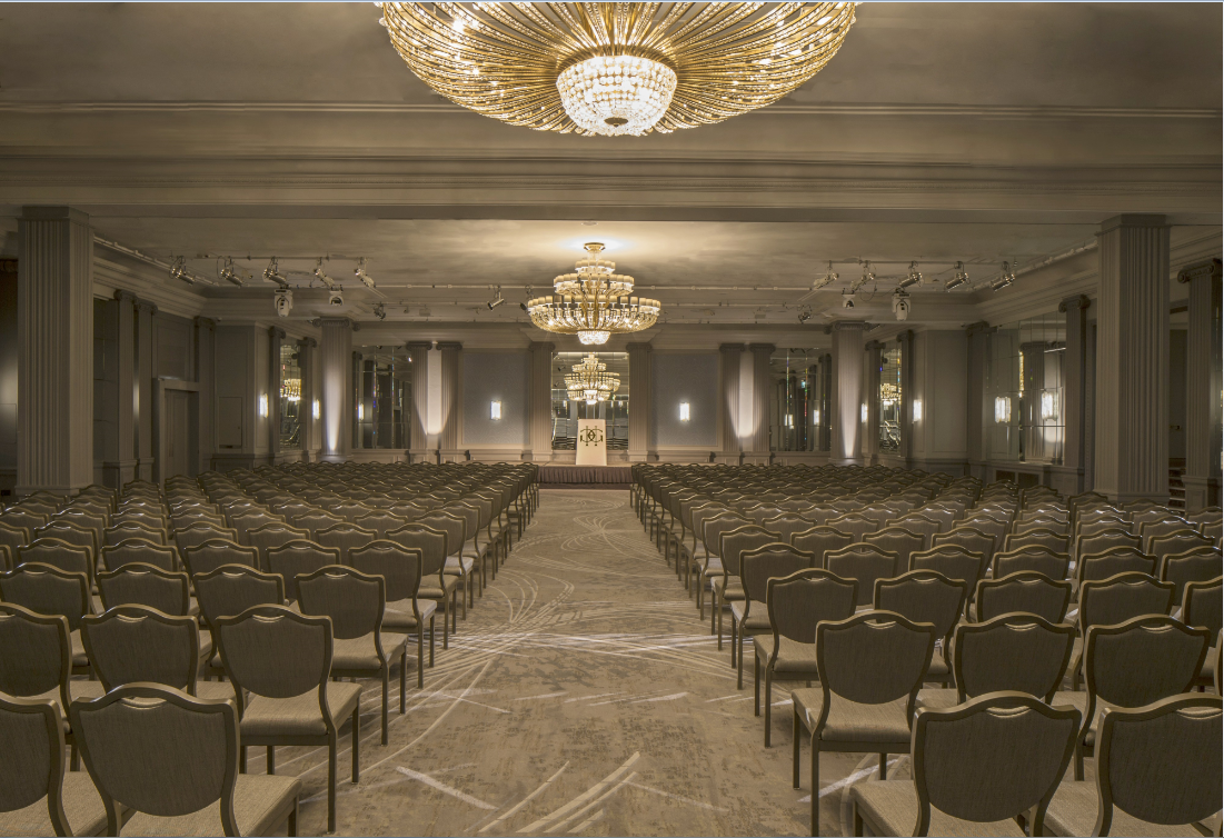 Elegant ballroom at JW Marriott Grosvenor House, ideal for conferences and gala dinners.