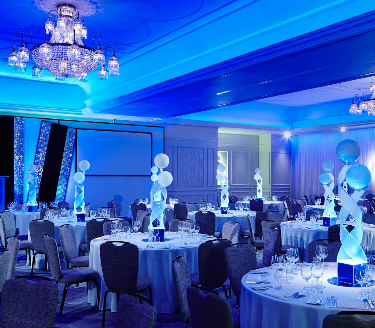 Elegant banquet hall at JW Marriott London, ideal for corporate galas and events.