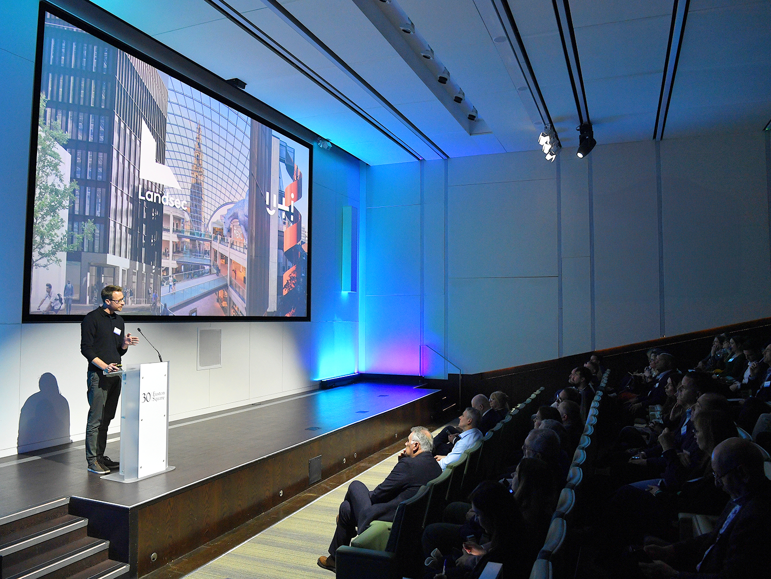 Auditorium at 30 Euston Square with tiered seating for engaging conferences and events.