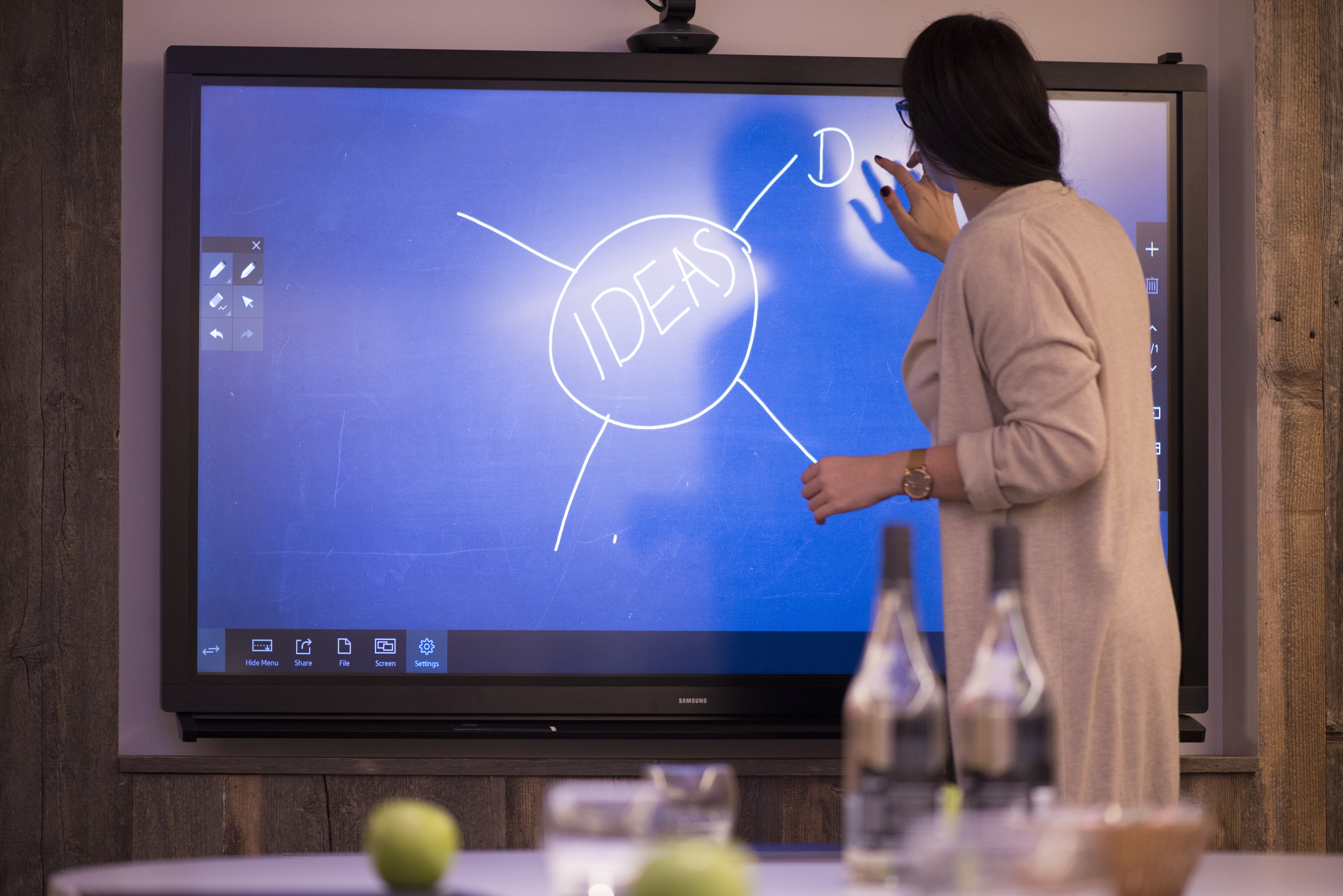 Professional brainstorming session with digital whiteboard at Radisson Blu Heathrow.