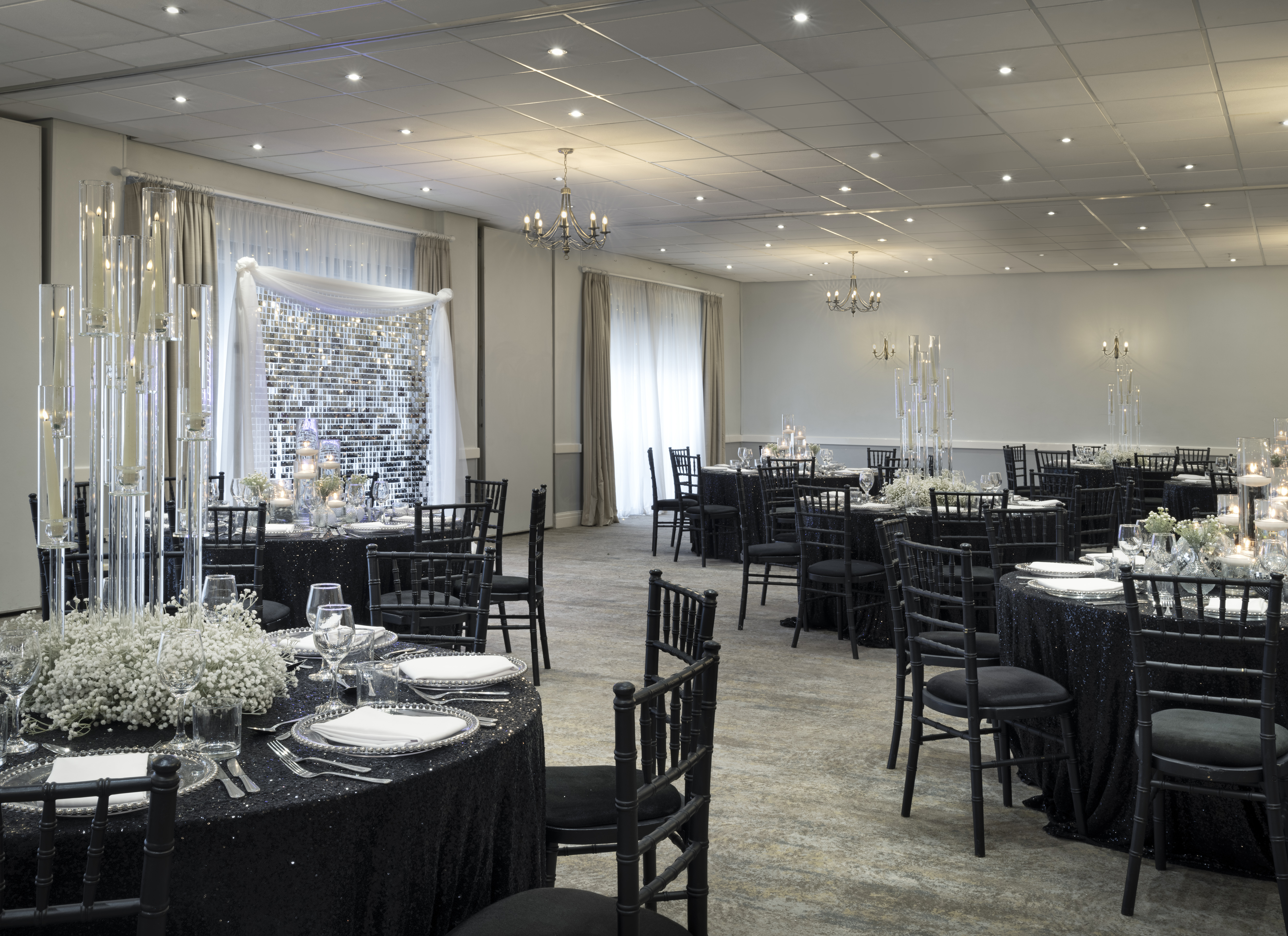 Admirals Suite at Delta Hotels: elegant black and white event space for weddings and corporate events.