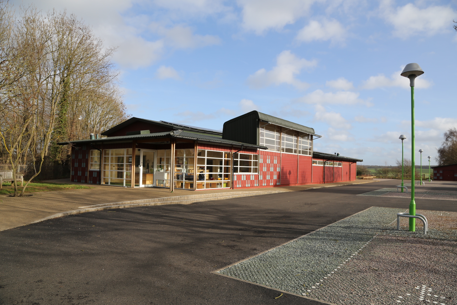Kingspan Hall at Gamlingay Eco Hub, a modern venue for events and workshops.
