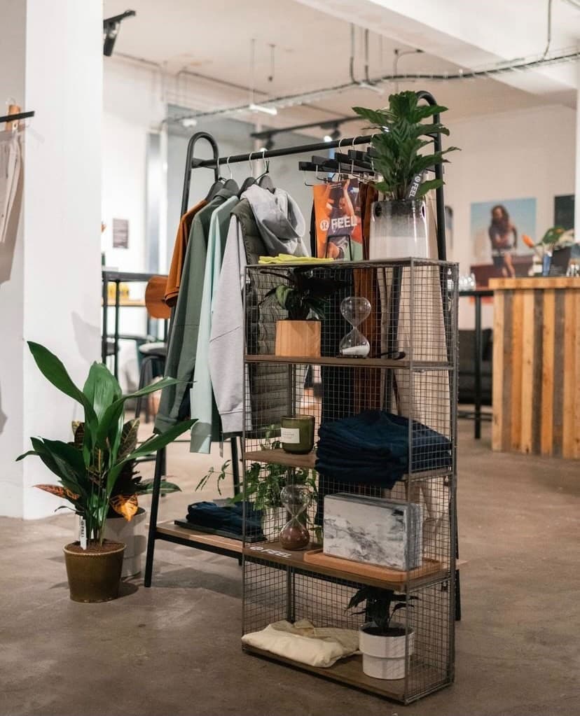 Modern merchandise display at The White Space, Ministry, for corporate pop-ups and event lounges.