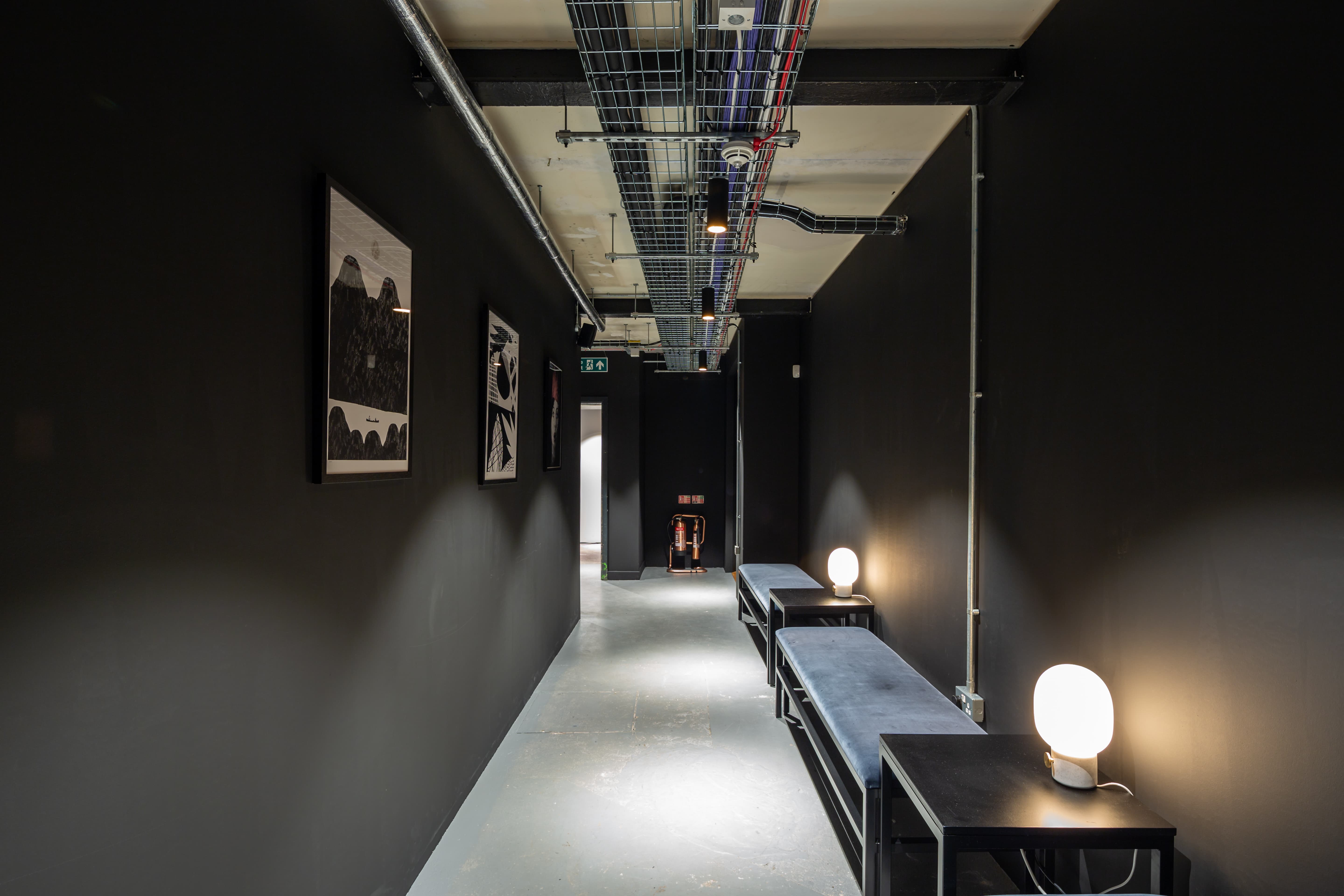 Industrial-chic transit area at The Studio, The Ministry for event space or meeting room hire.
