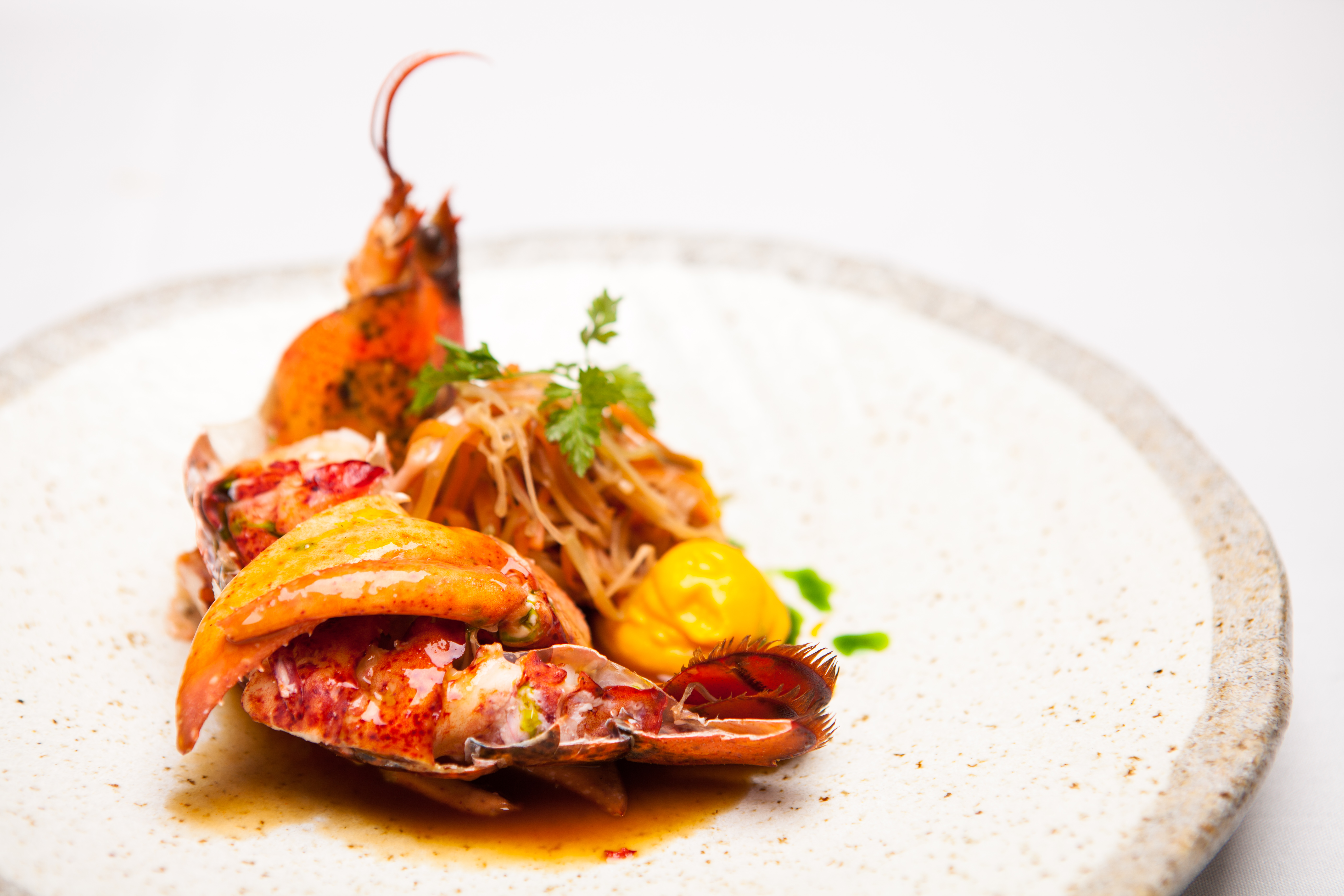 Lobster dish at James Martin restaurant, Manchester - gourmet catering for events.