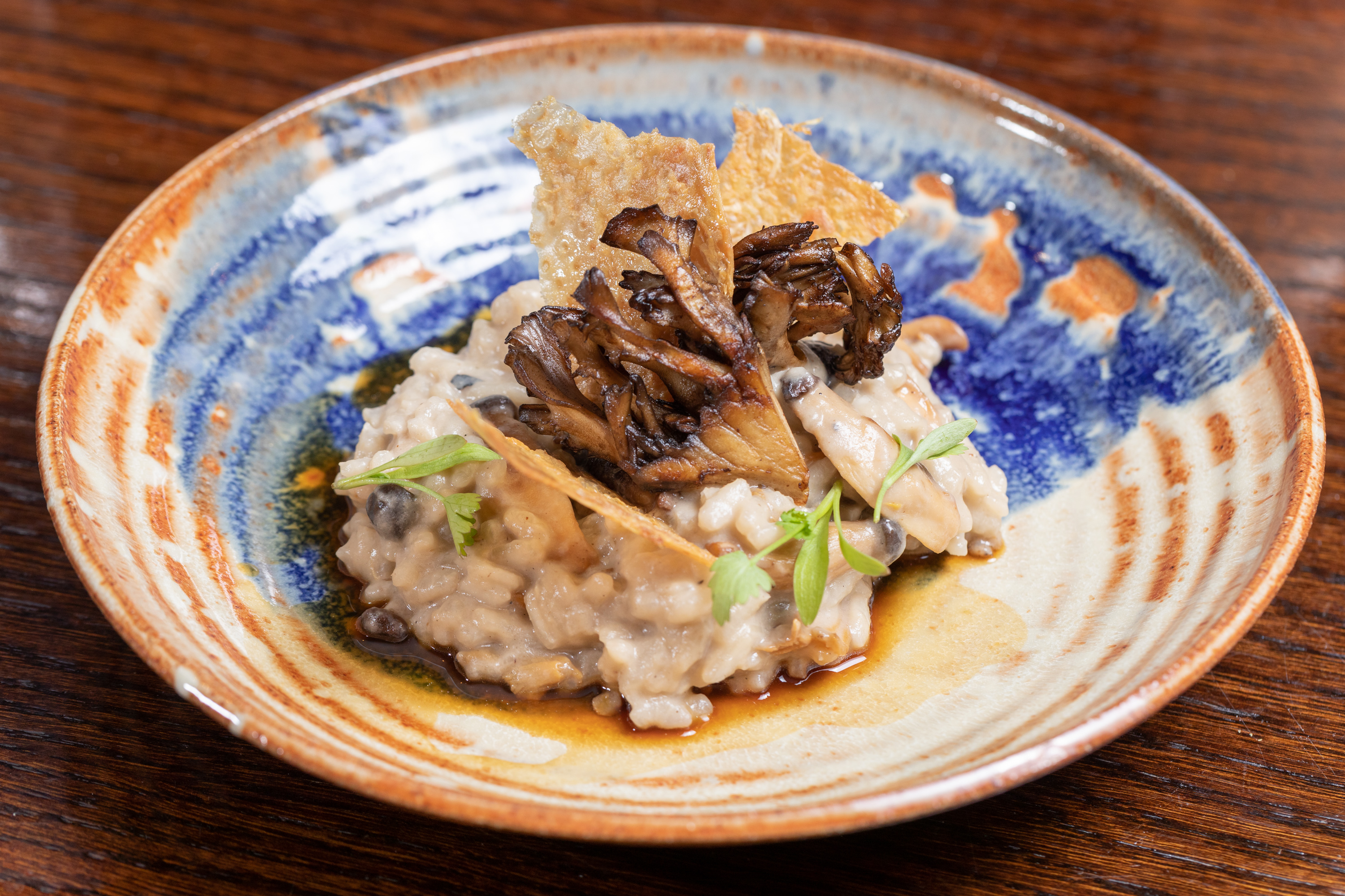Elegant risotto with mushrooms at James Martin restaurant, perfect for upscale events.