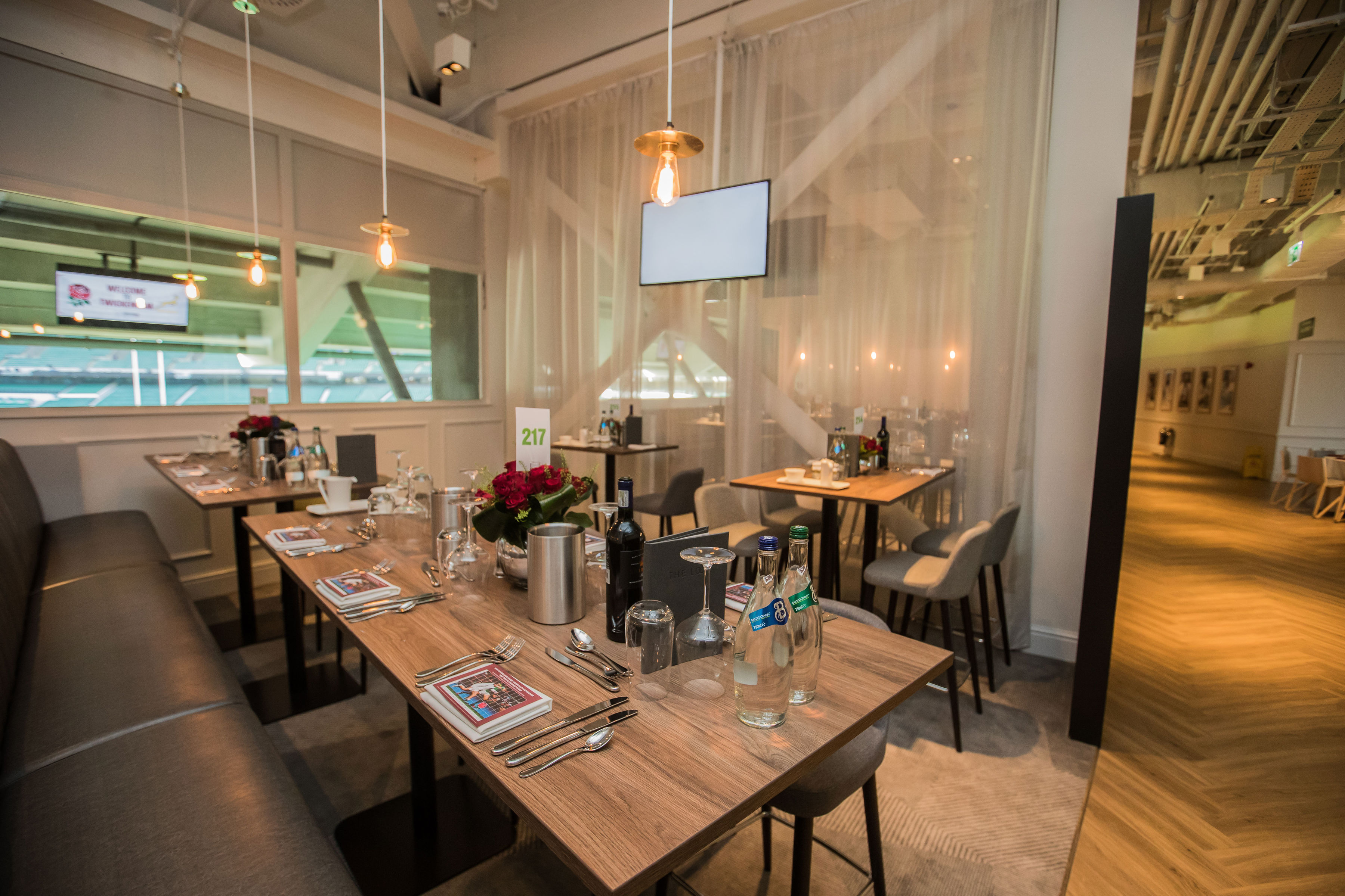 Elegant dining area in Lock No. 4, Allianz Stadium for corporate events and private functions.