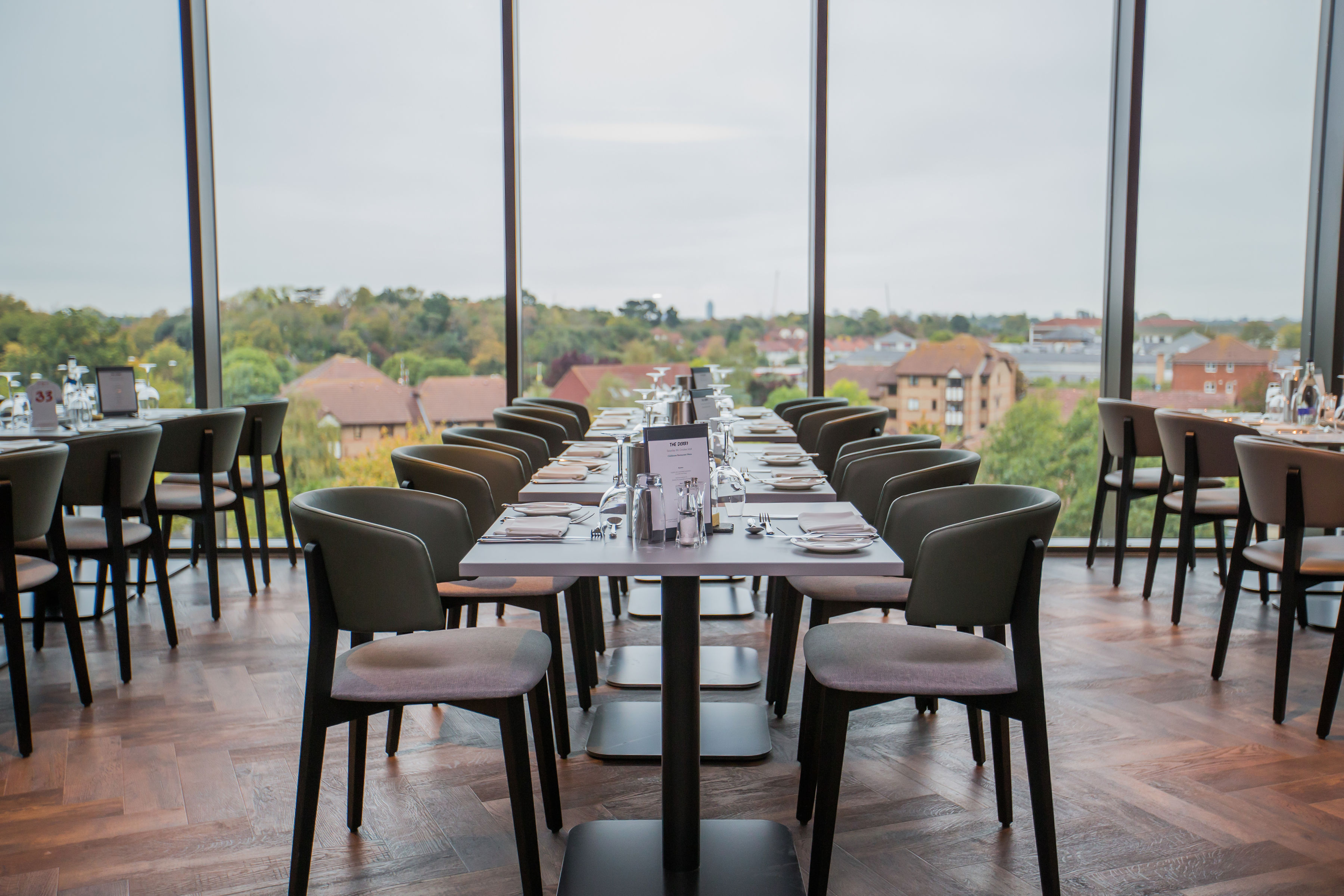 Modern dining space at The Clubhouse Restaurant, Twickenham for corporate events.