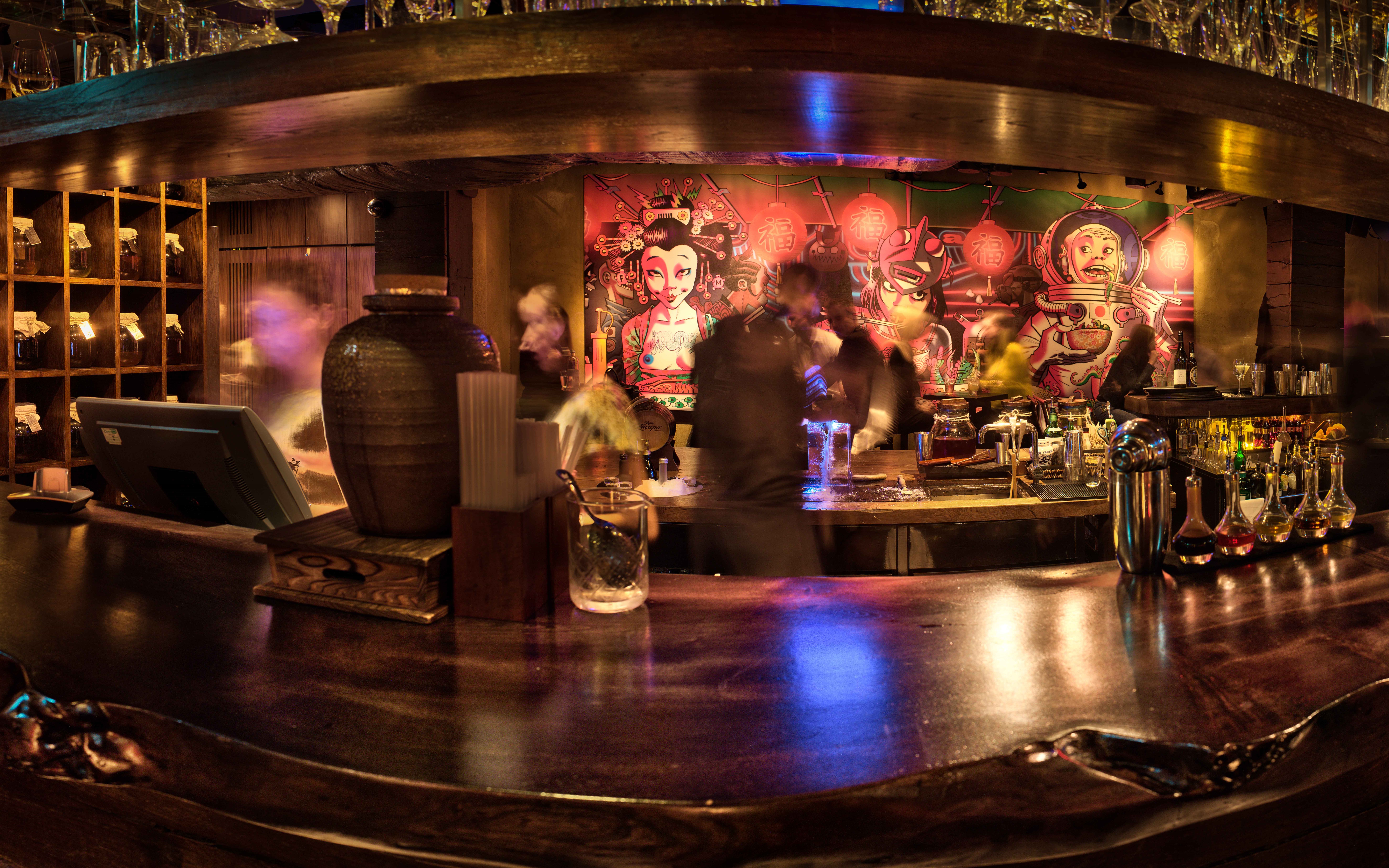 Vibrant Shochu Lounge bar scene, ideal for networking events and social gatherings.