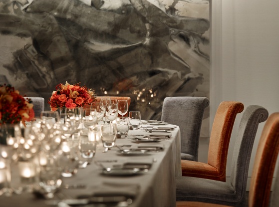 Elegant dining table at The Print Room, One Aldwych, perfect for upscale events and dinners.