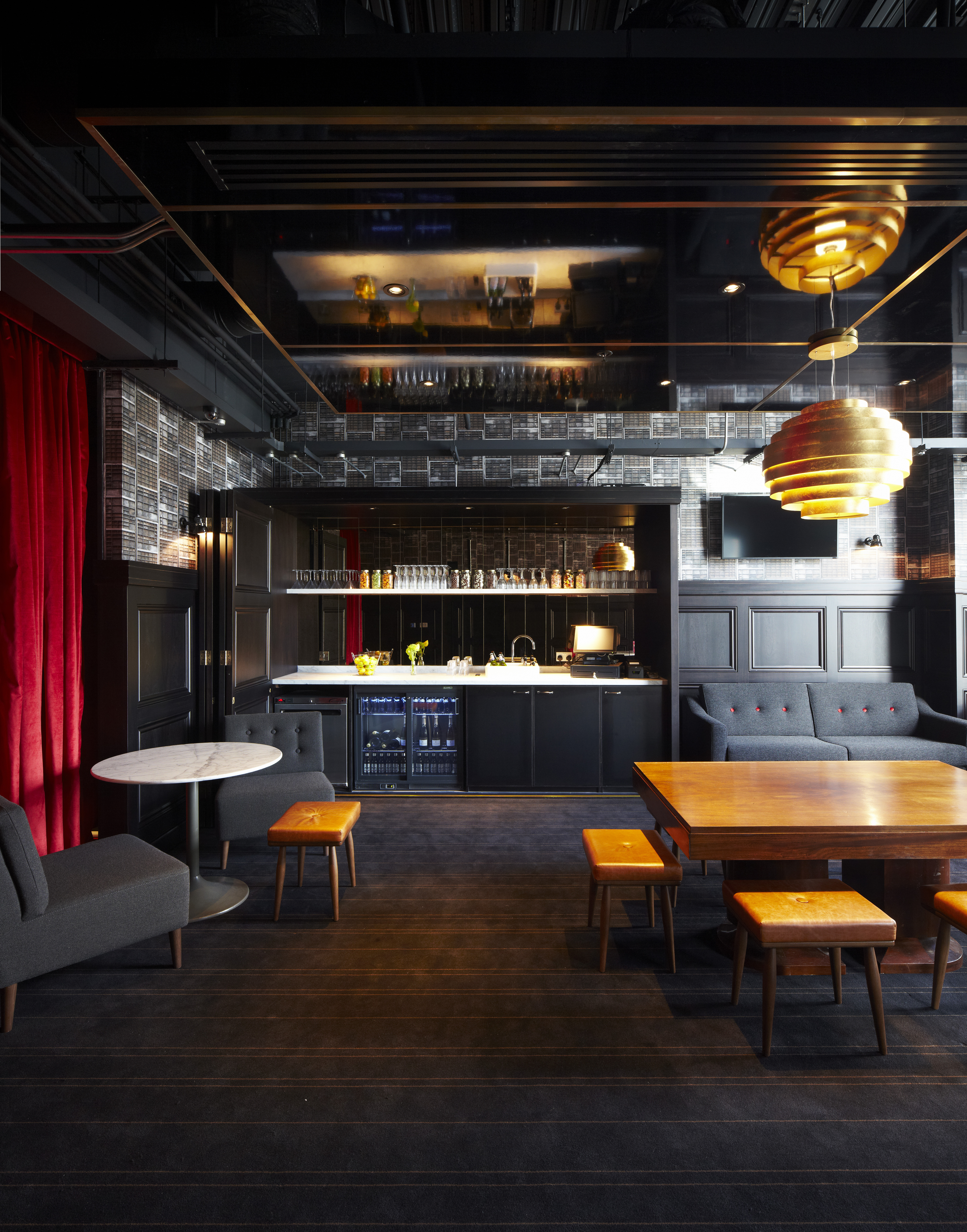 Stylish meeting space in Everyman Leeds, ideal for networking and receptions.