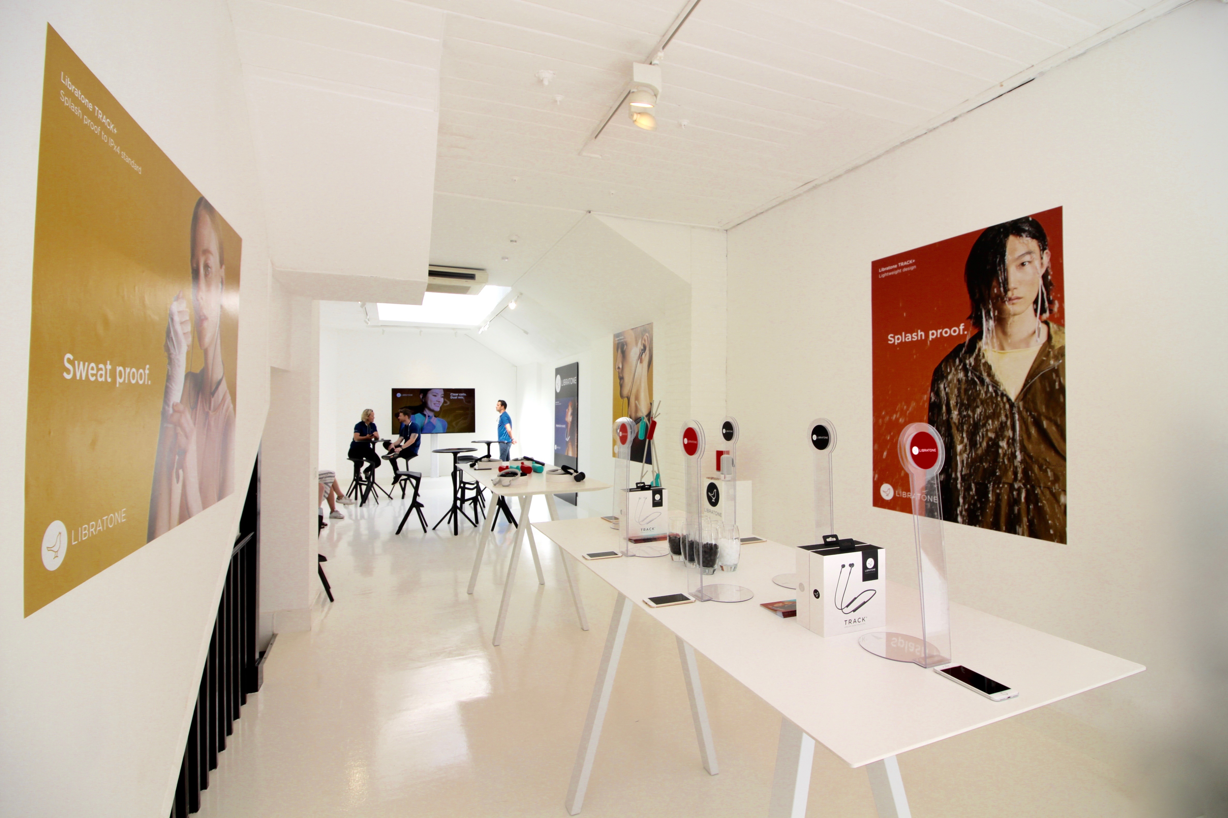 Modern event space in Noho Showrooms with sleek tables for product showcases.