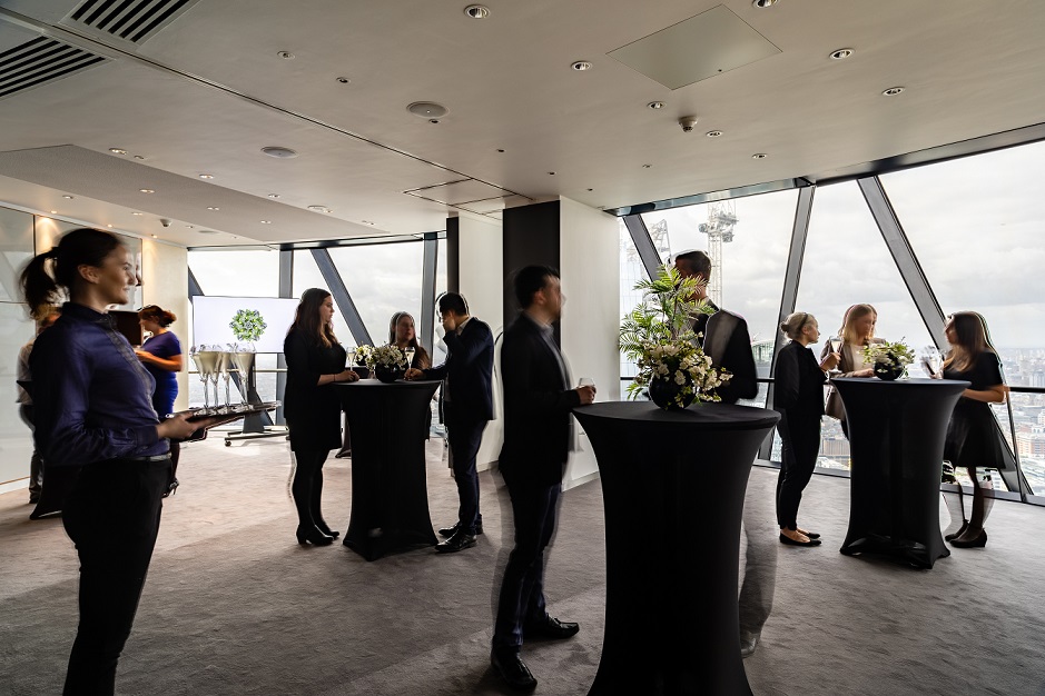 Elegant private dining rooms at Searcys, perfect for networking events with stunning views.