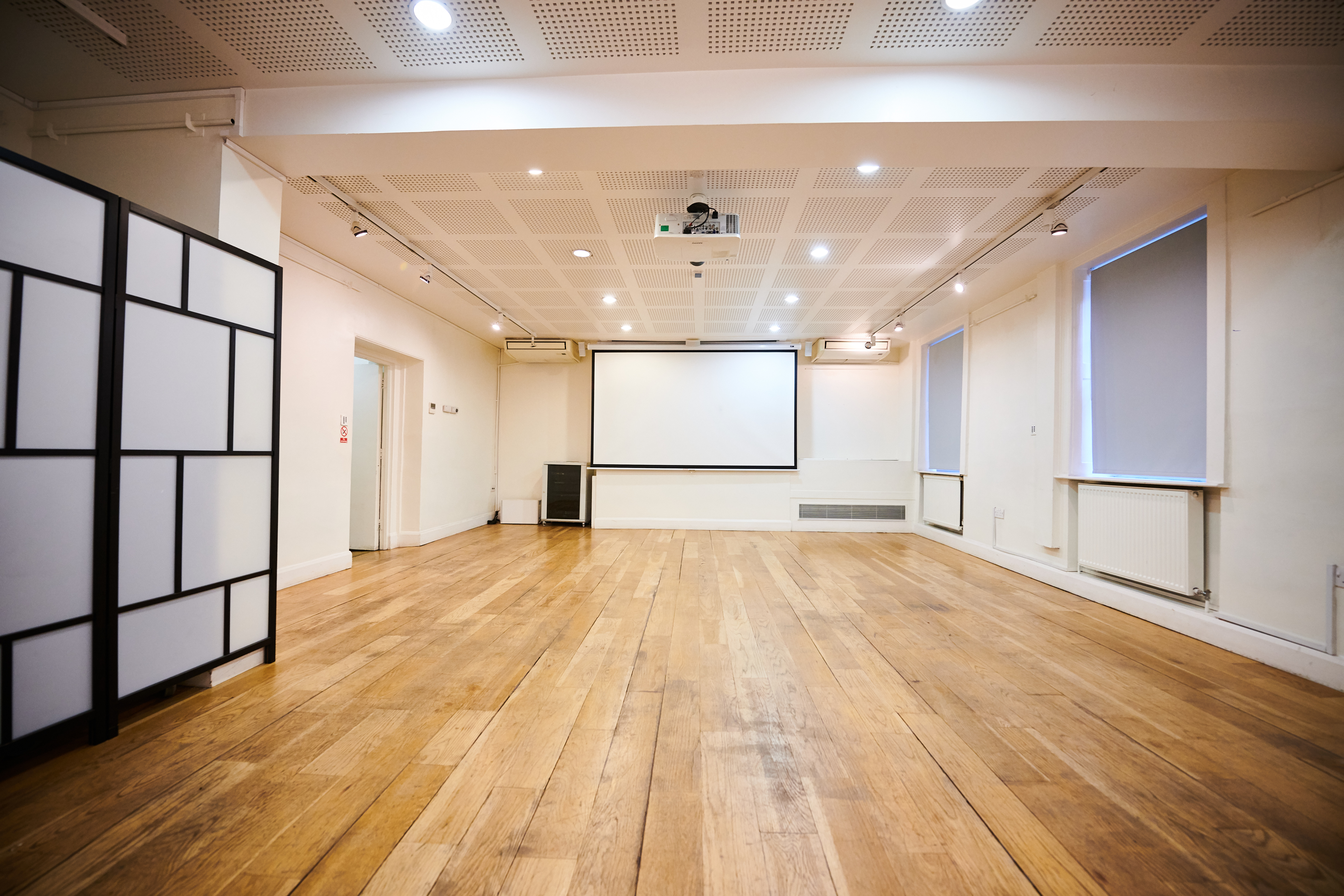 Screening Room at Pushkin House: bright, minimalist event space for meetings and workshops.